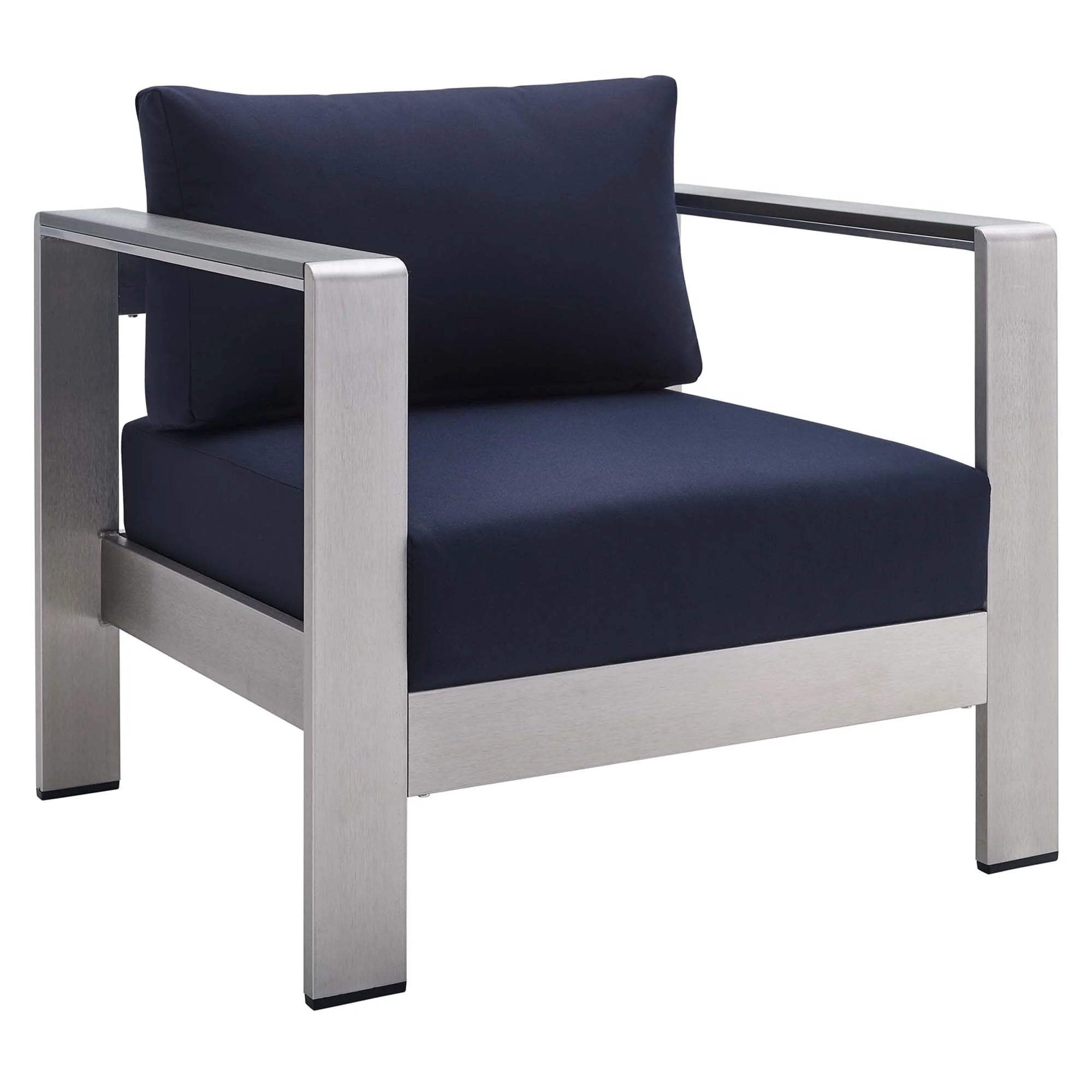 Shore 9 Piece Sunbrella® Fabric Outdoor Patio Aluminum Sectional Sofa Set in Silver Navy