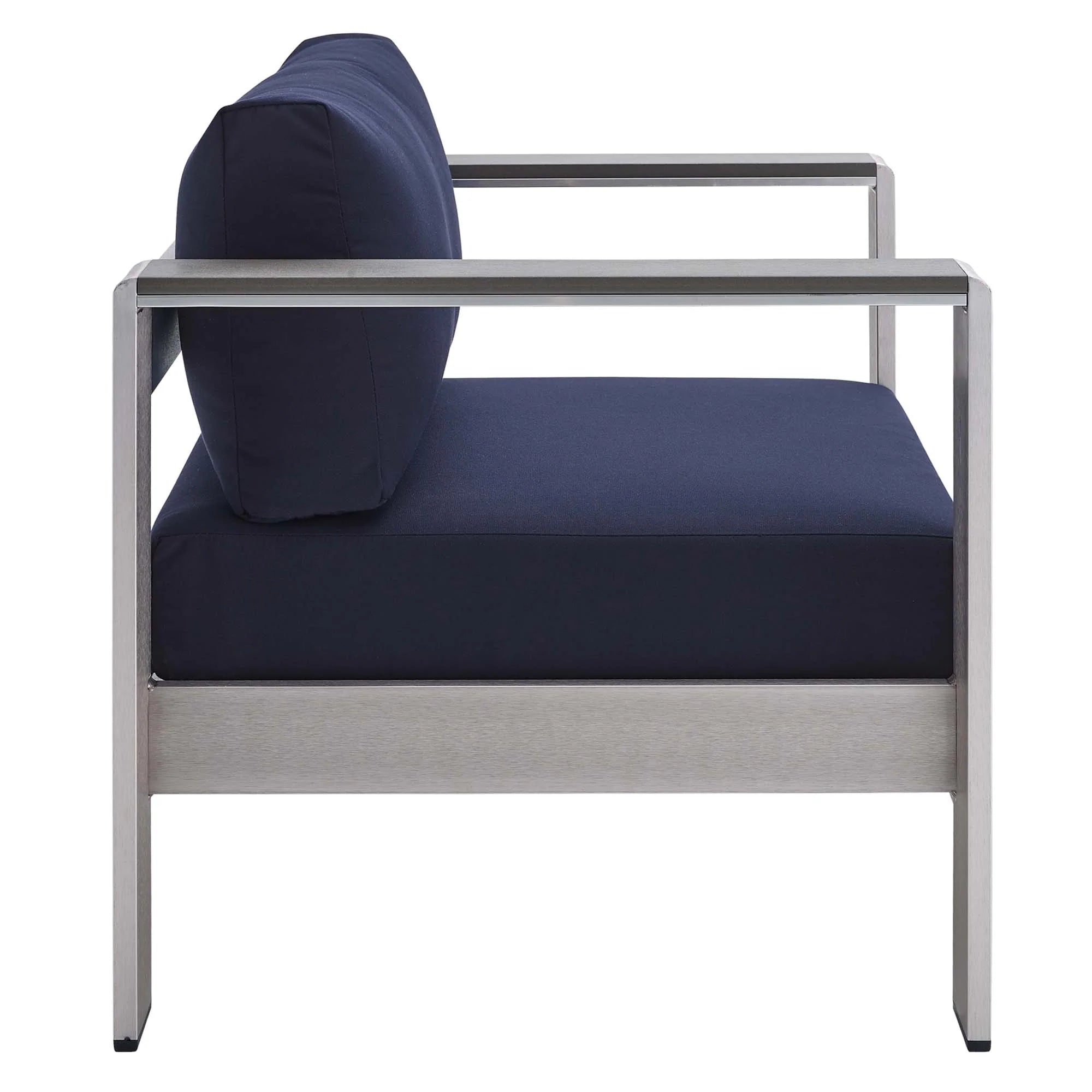 Shore 9 Piece Sunbrella® Fabric Outdoor Patio Aluminum Sectional Sofa Set in Silver Navy