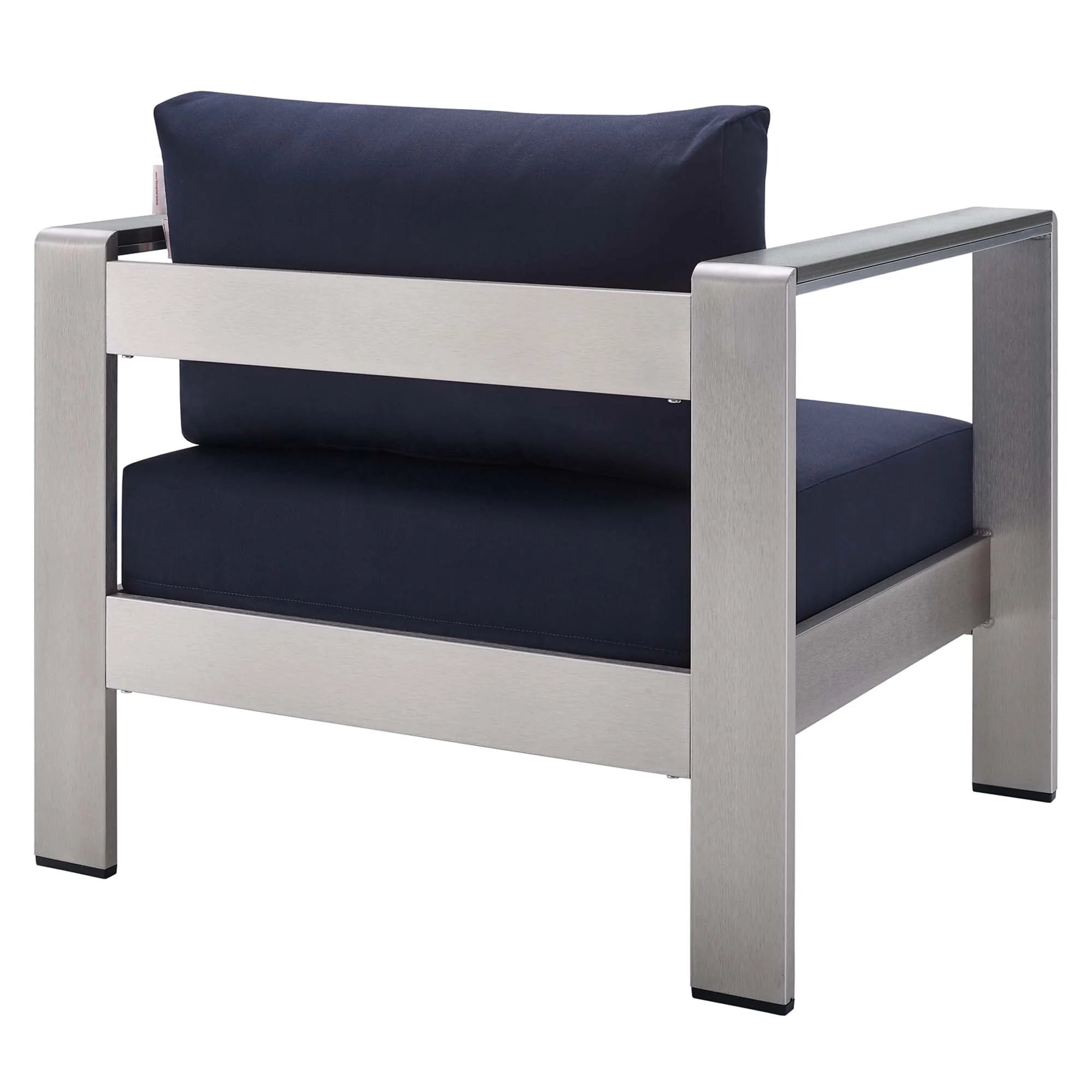 Shore 9 Piece Sunbrella® Fabric Outdoor Patio Aluminum Sectional Sofa Set in Silver Navy