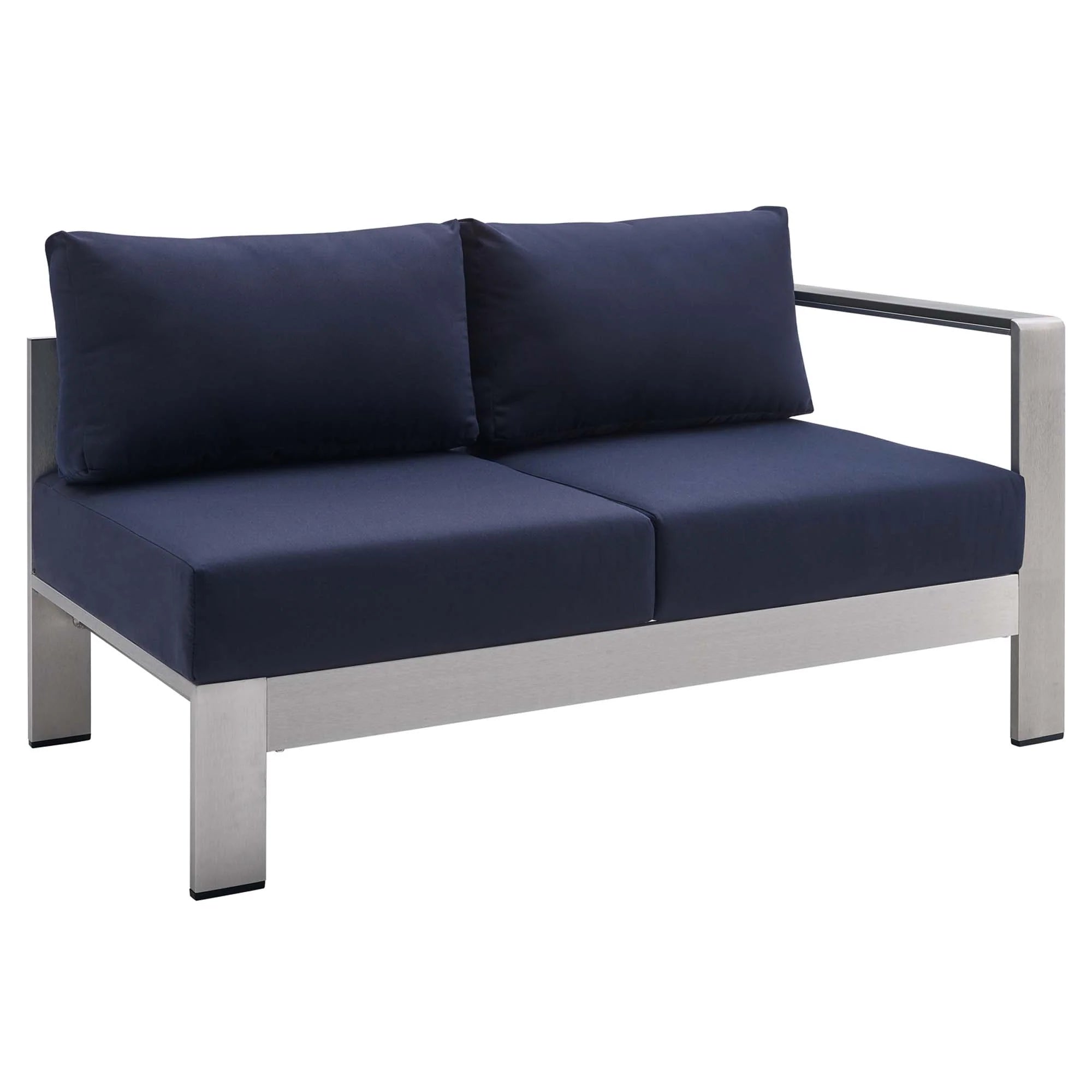 Shore 9 Piece Sunbrella® Fabric Outdoor Patio Aluminum Sectional Sofa Set in Silver Navy