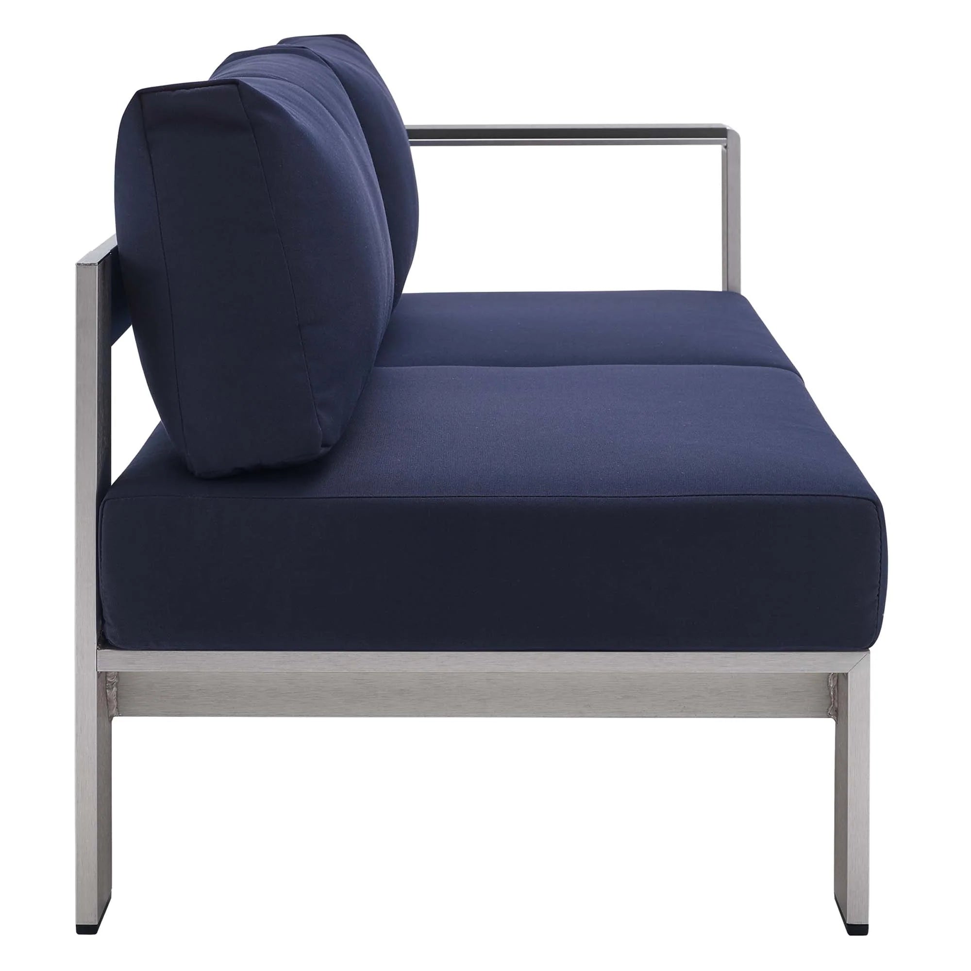 Shore 9 Piece Sunbrella® Fabric Outdoor Patio Aluminum Sectional Sofa Set in Silver Navy