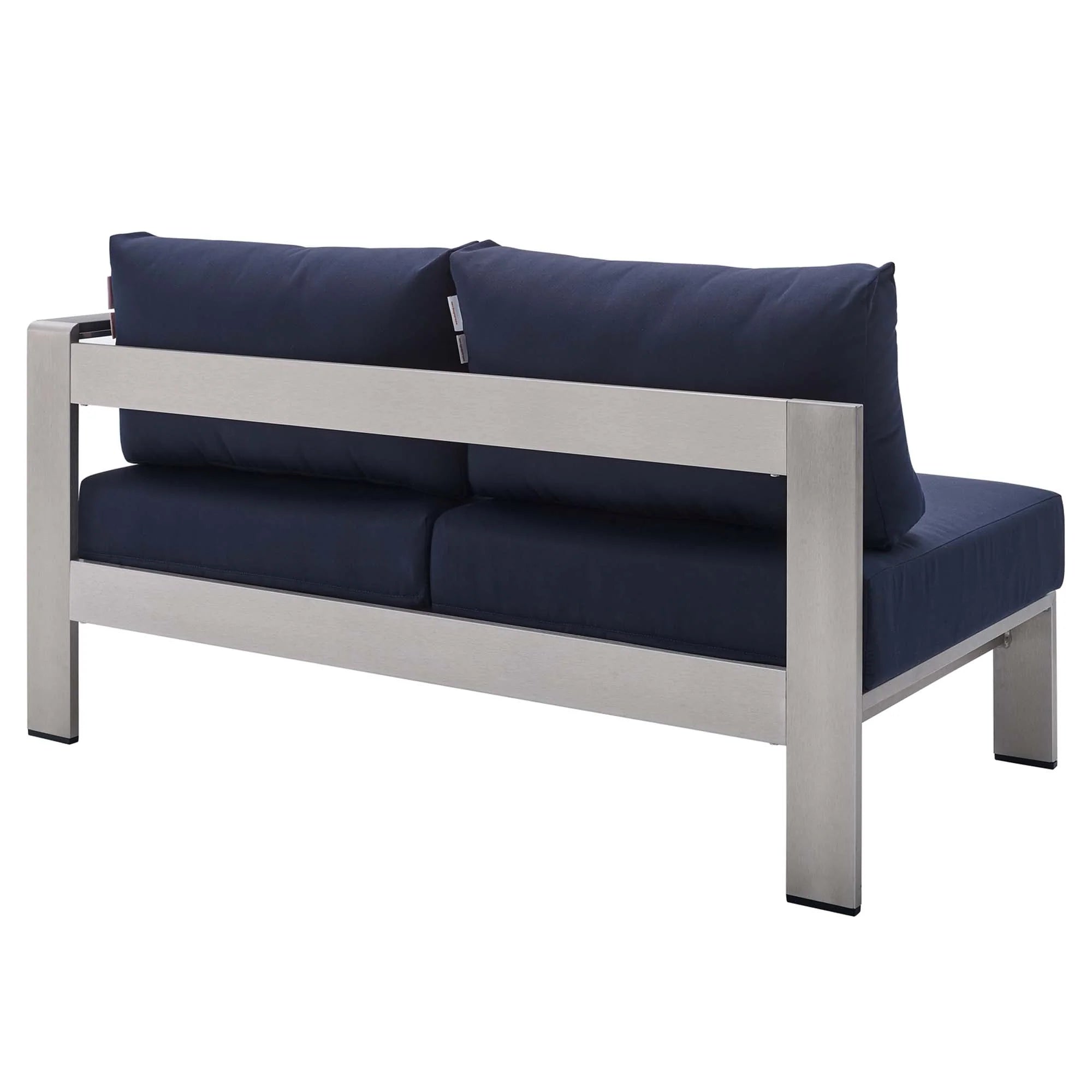 Shore 9 Piece Sunbrella® Fabric Outdoor Patio Aluminum Sectional Sofa Set in Silver Navy