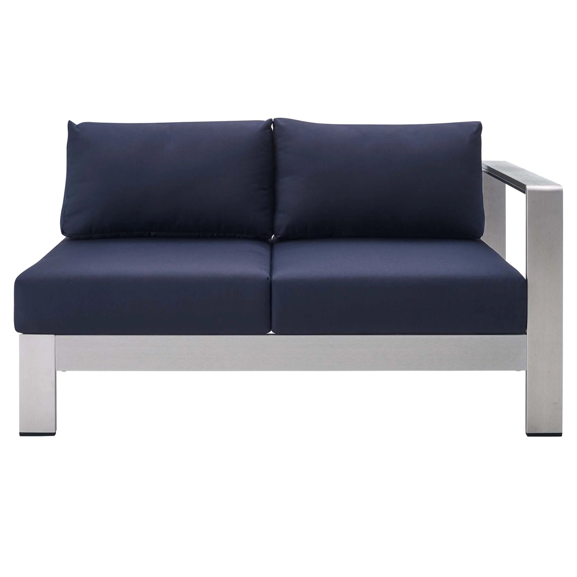 Shore 9 Piece Sunbrella® Fabric Outdoor Patio Aluminum Sectional Sofa Set in Silver Navy