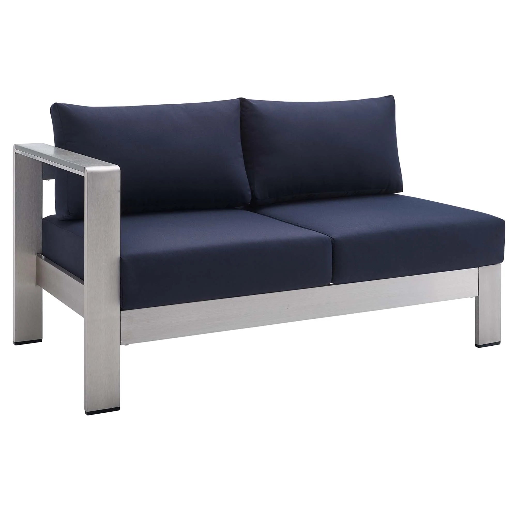 Shore 9 Piece Sunbrella® Fabric Outdoor Patio Aluminum Sectional Sofa Set in Silver Navy