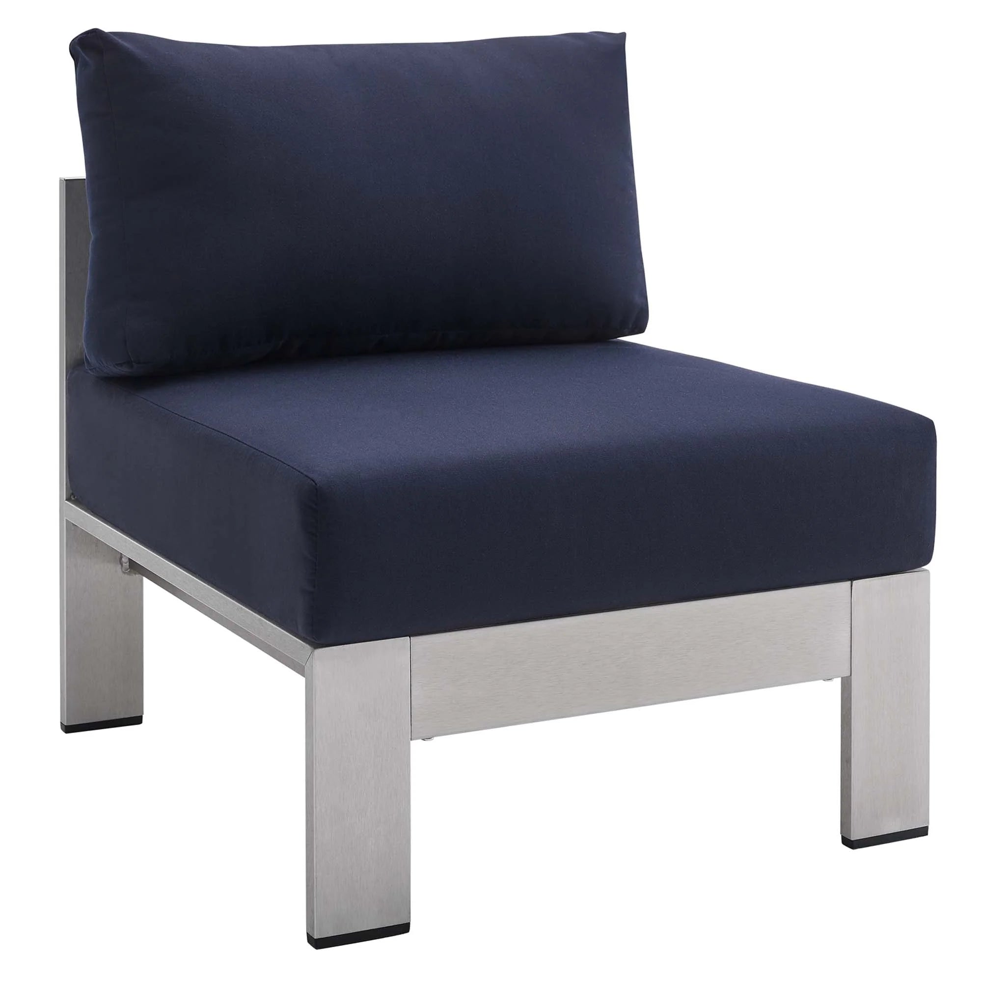 Shore 9 Piece Sunbrella® Fabric Outdoor Patio Aluminum Sectional Sofa Set in Silver Navy