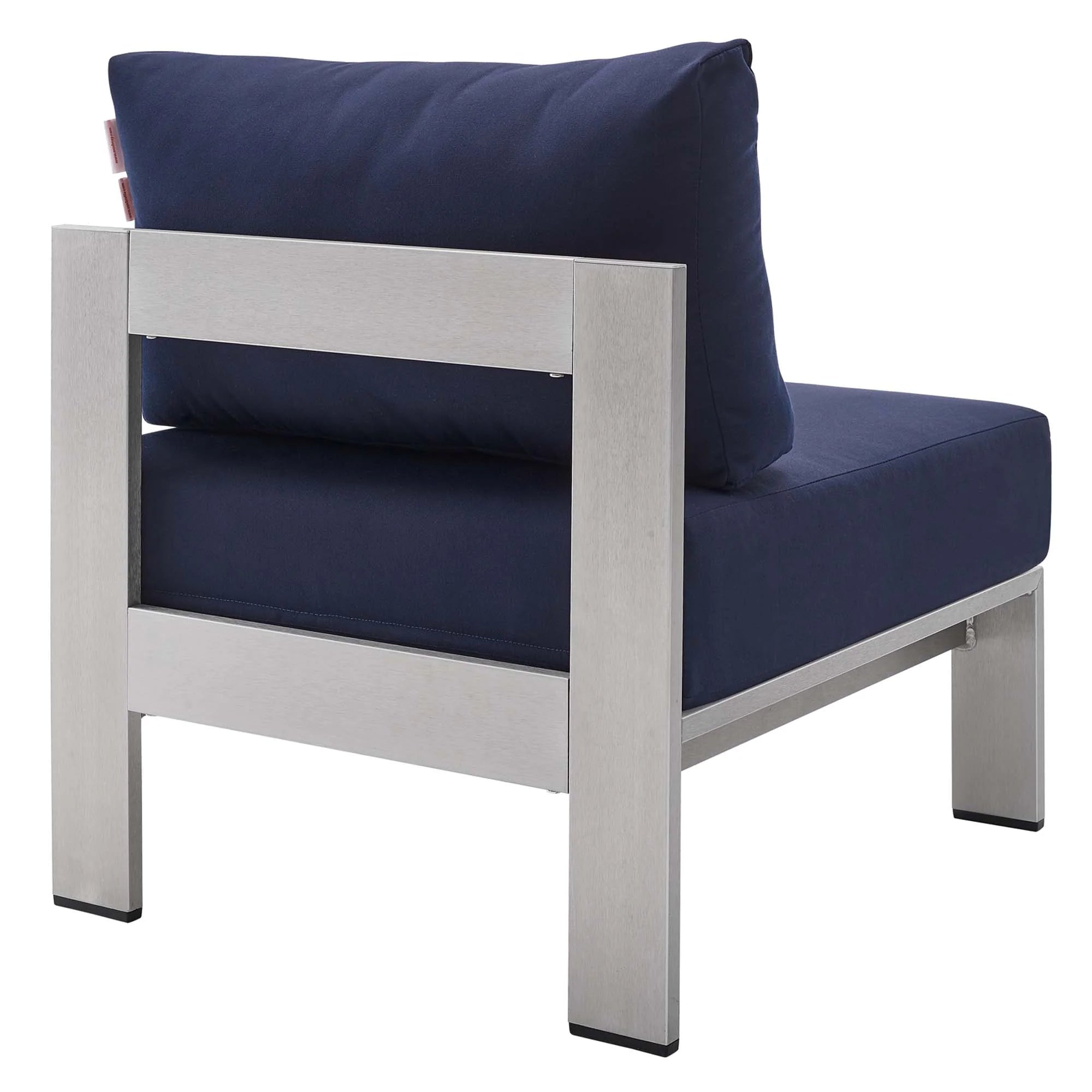 Shore 9 Piece Sunbrella® Fabric Outdoor Patio Aluminum Sectional Sofa Set in Silver Navy