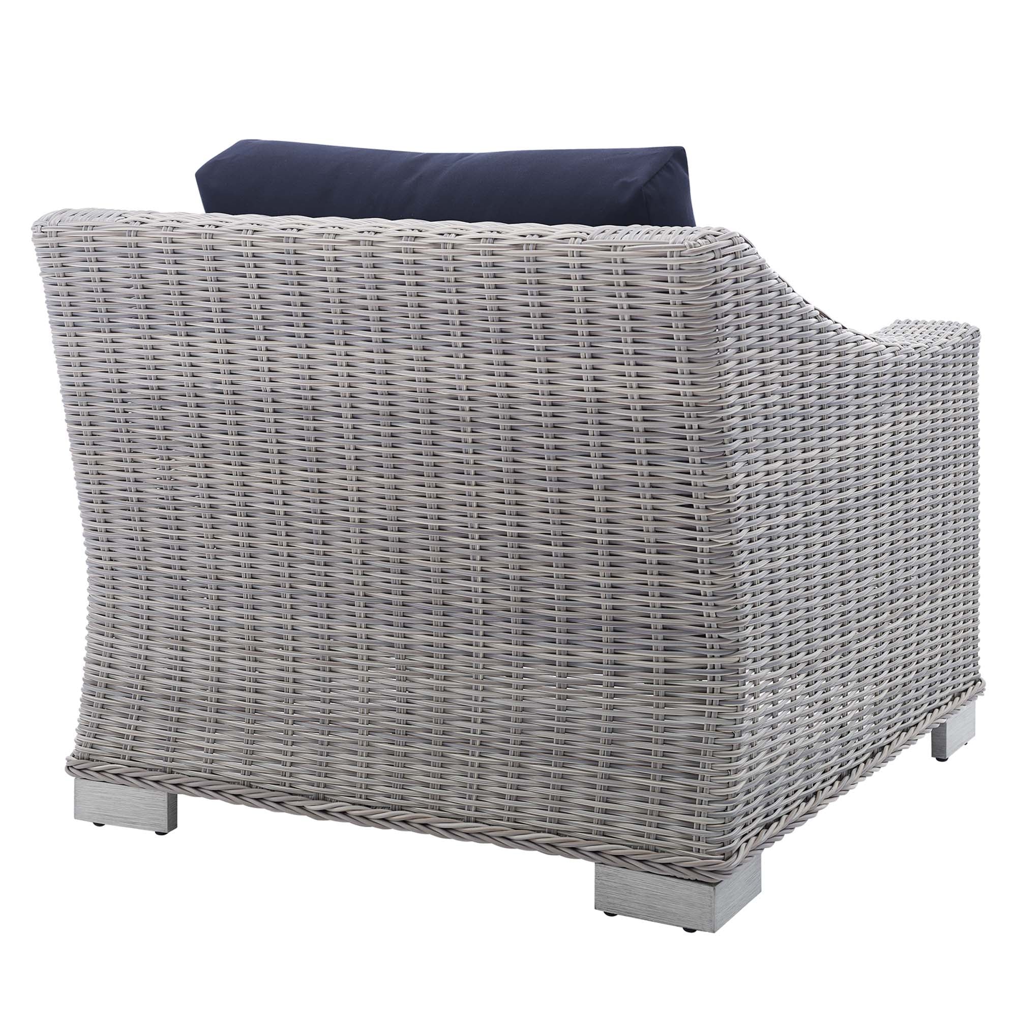 Conway 2-Piece Sunbrella® Outdoor Patio Wicker Rattan Armchair and Ottoman Set in Light Gray Navy