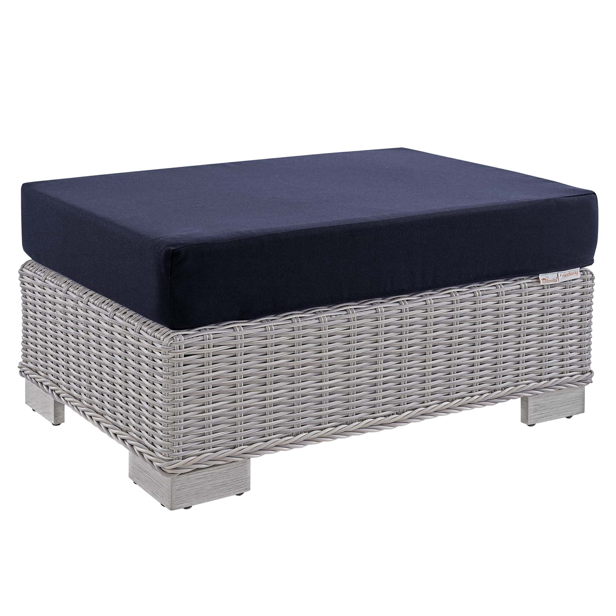 Conway 2-Piece Sunbrella® Outdoor Patio Wicker Rattan Armchair and Ottoman Set in Light Gray Navy