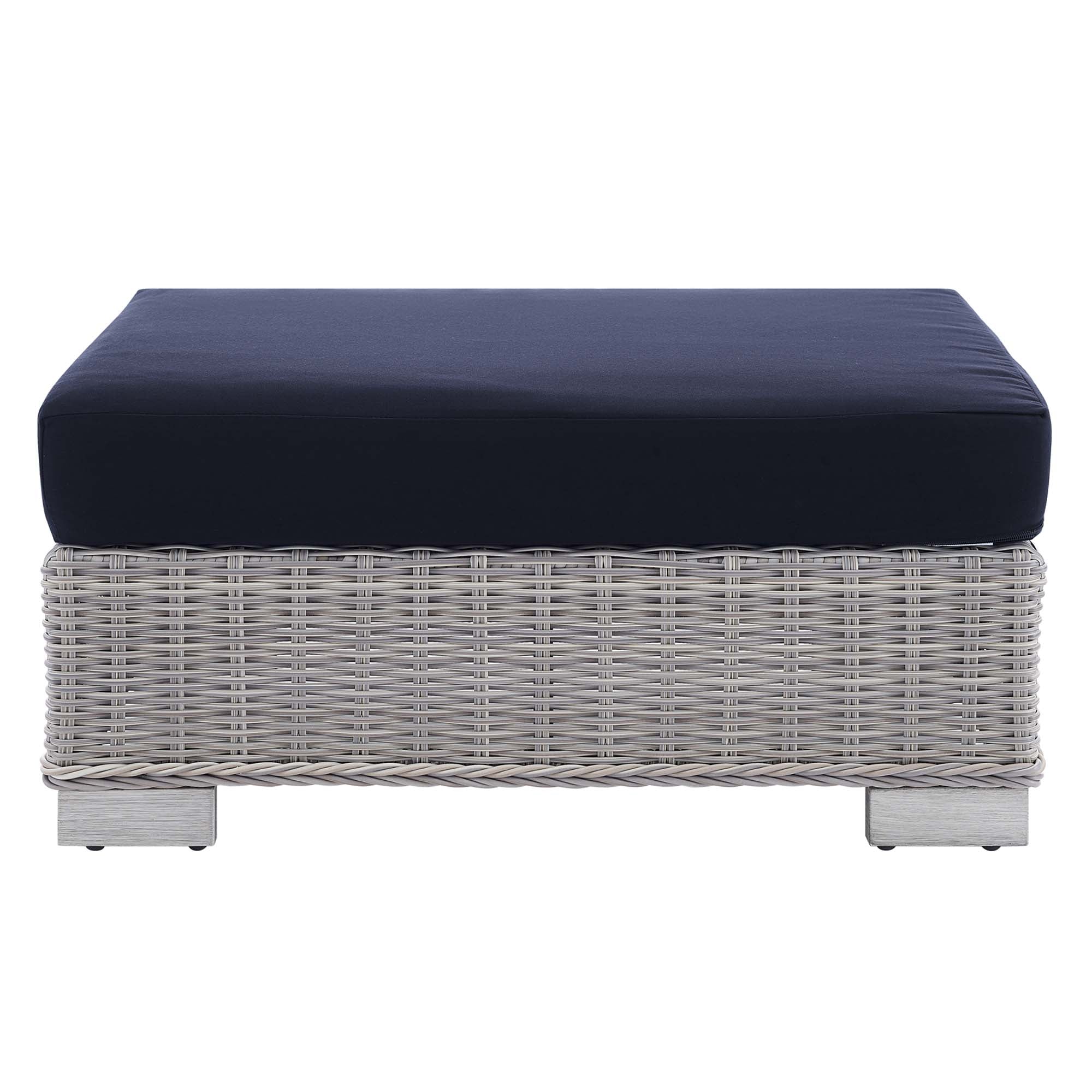 Conway 2-Piece Sunbrella® Outdoor Patio Wicker Rattan Armchair and Ottoman Set in Light Gray Navy