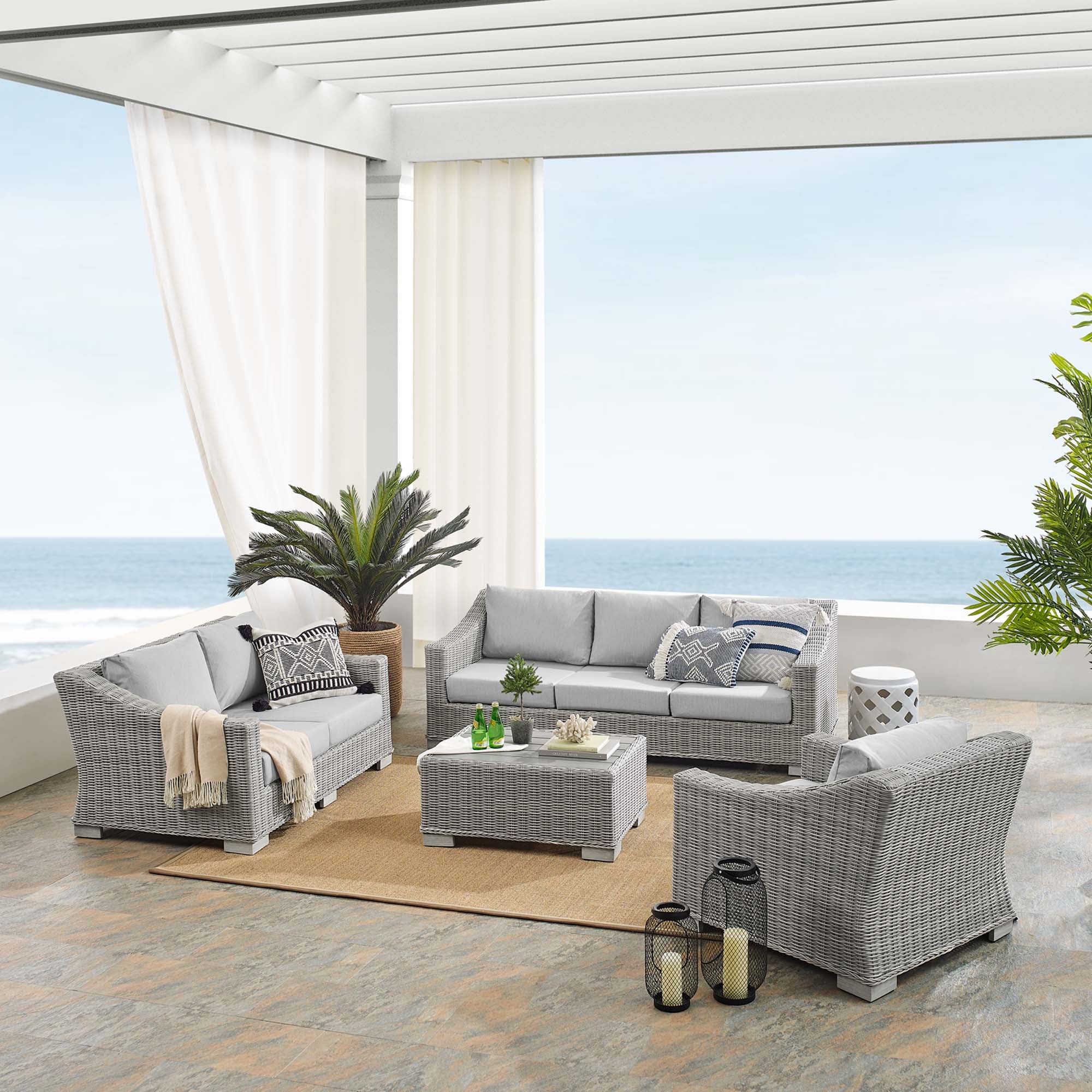 Conway 4-Piece Sunbrellaยฎ Outdoor Patio Wicker Rattan Furniture Set