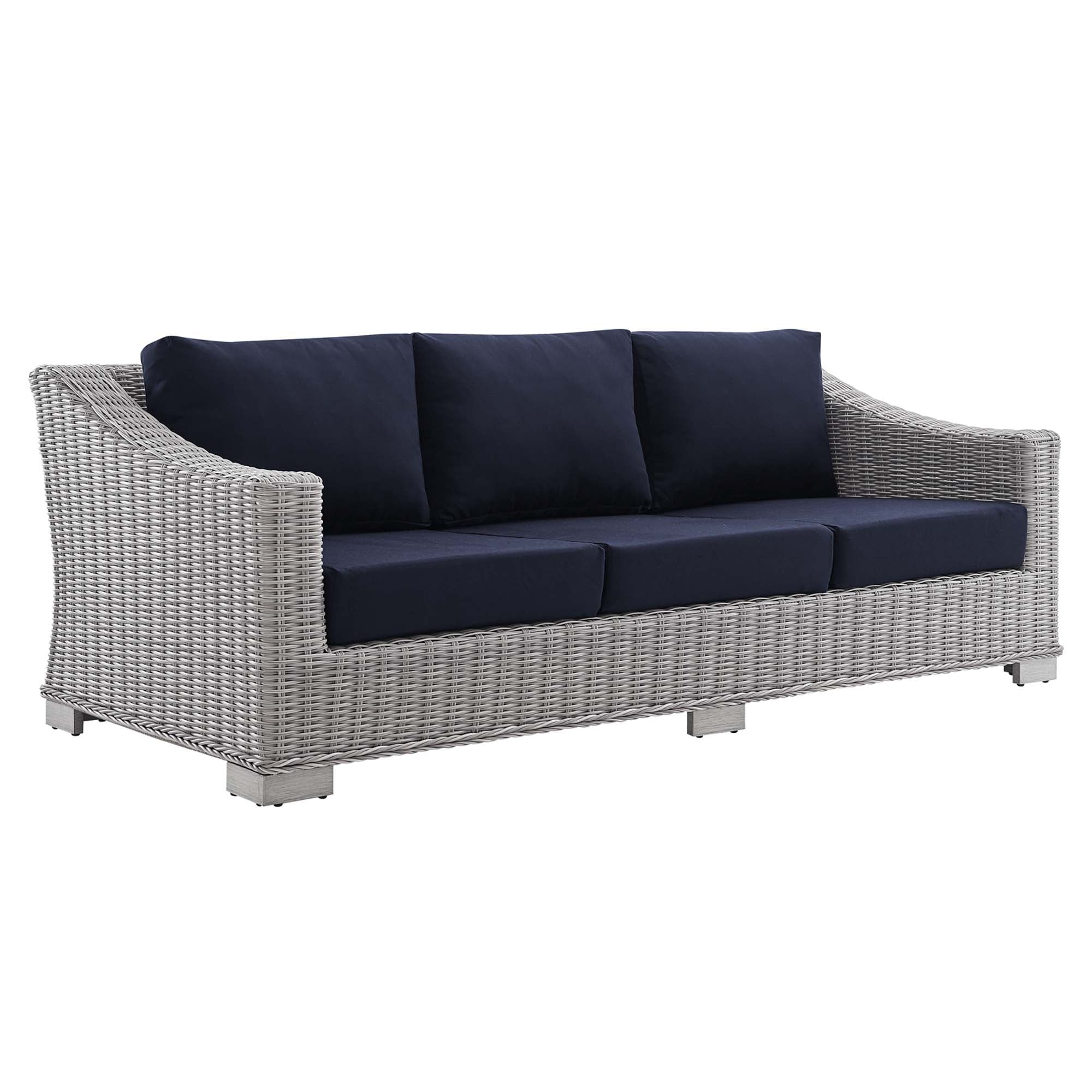 Conway 5-Piece Sunbrella® Outdoor Patio Wicker Rattan Furniture Set in Light Gray Navy