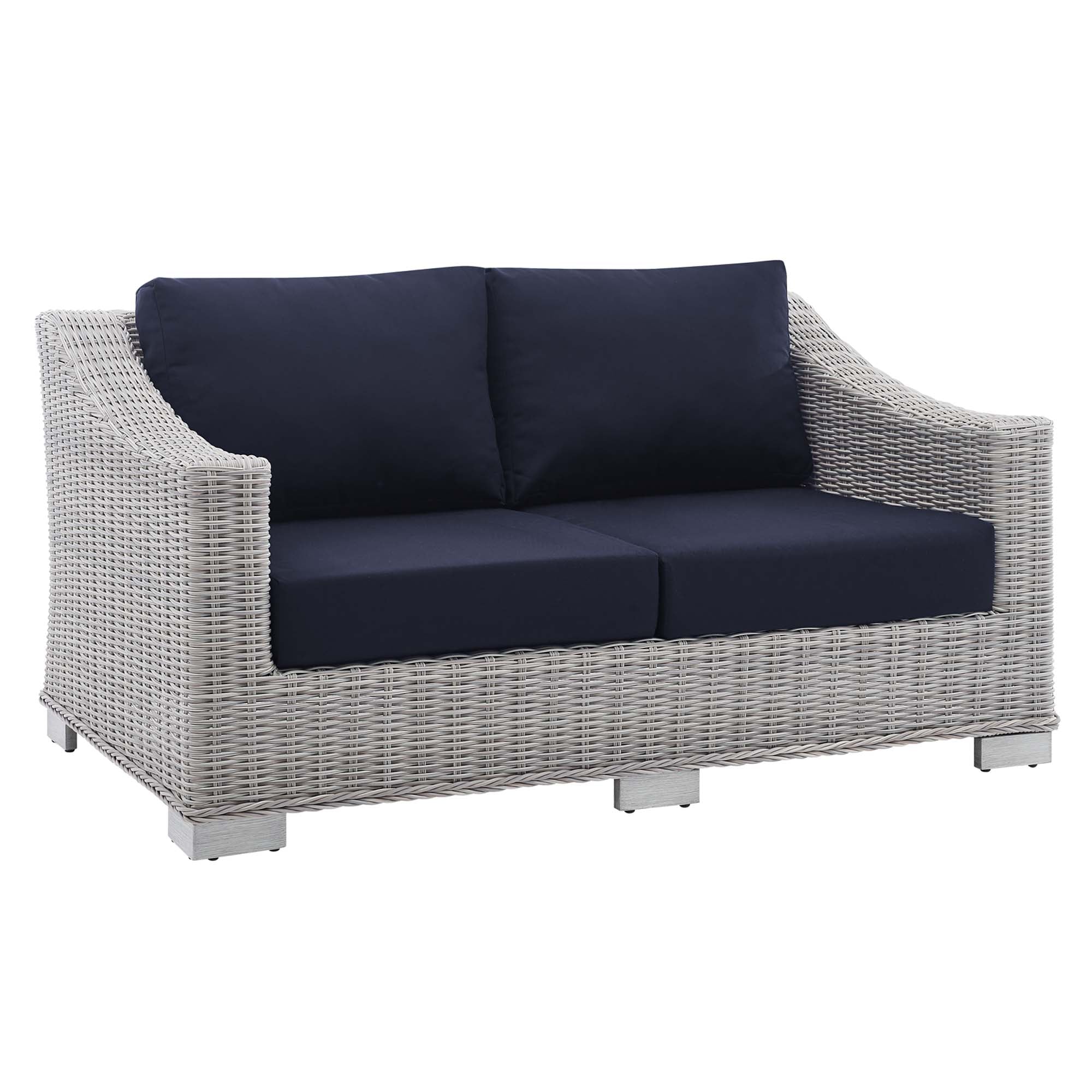 Conway 5-Piece Sunbrella® Outdoor Patio Wicker Rattan Furniture Set in Light Gray Navy