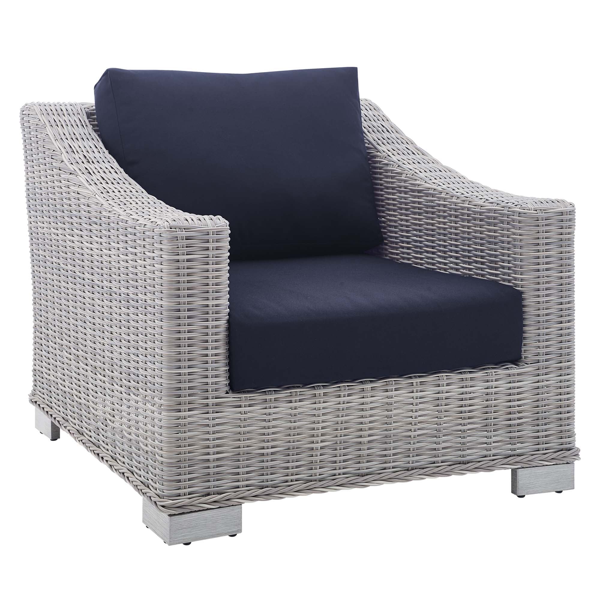 Conway 5-Piece Sunbrella® Outdoor Patio Wicker Rattan Furniture Set in Light Gray Navy