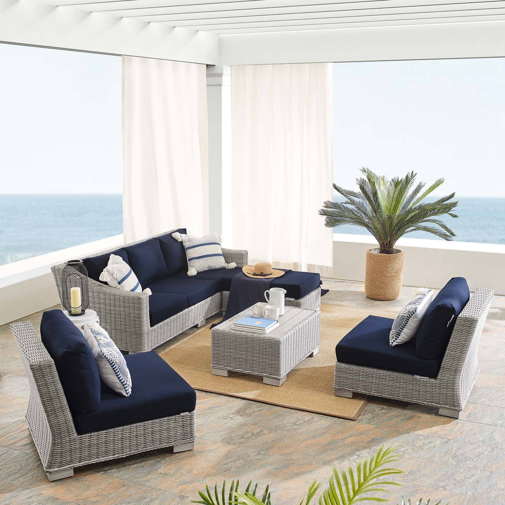 Conway 5-Piece Sunbrella® Outdoor Patio Wicker Rattan Furniture Set