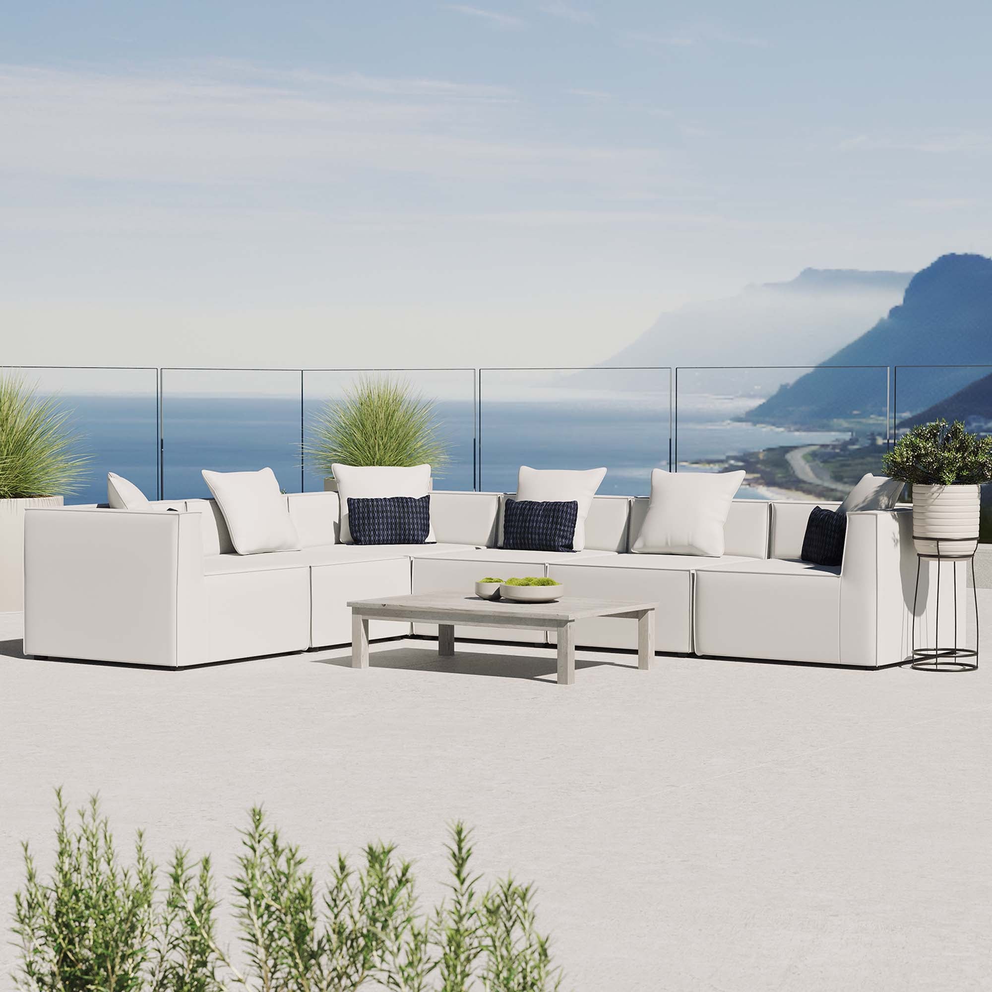 Saybrook 6-Piece Outdoor Patio Upholstered Sectional Sofa