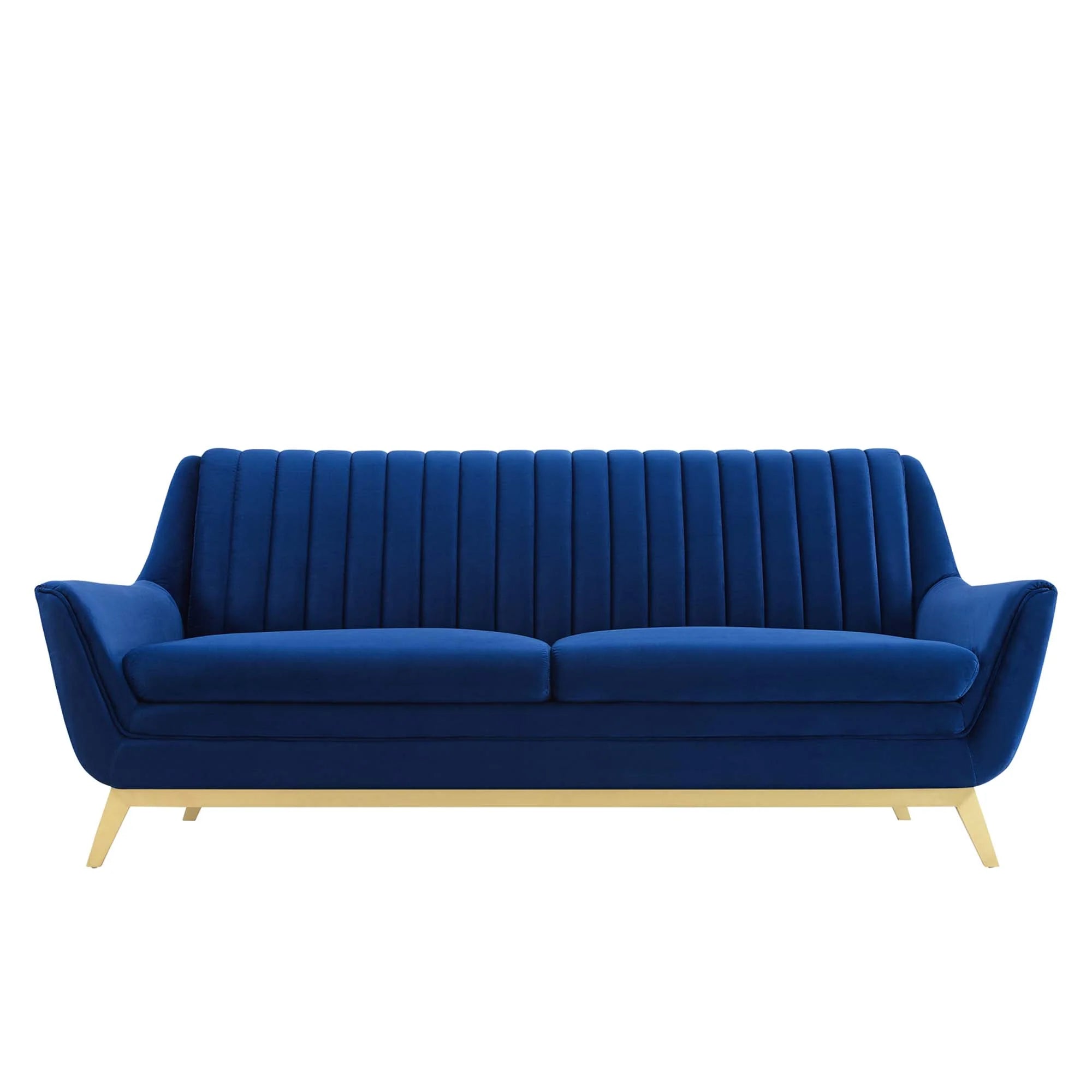 Winsome Channel Tufted Performance Velvet Sofa in Navy
