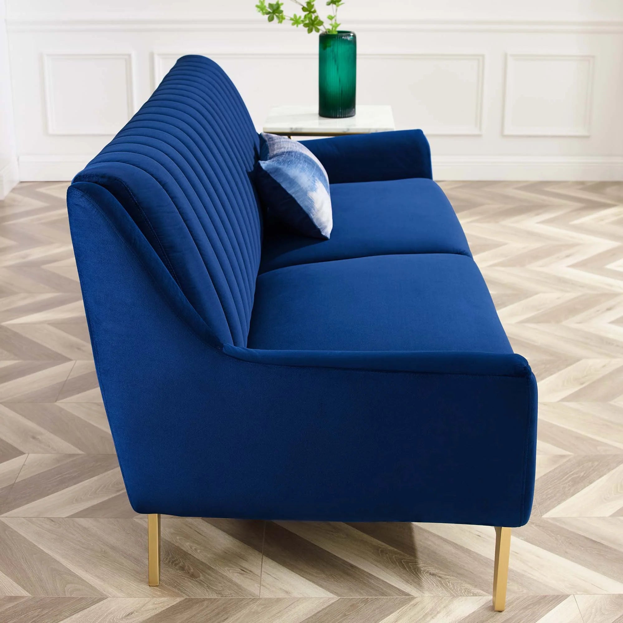 Winsome Channel Tufted Performance Velvet Sofa in Navy