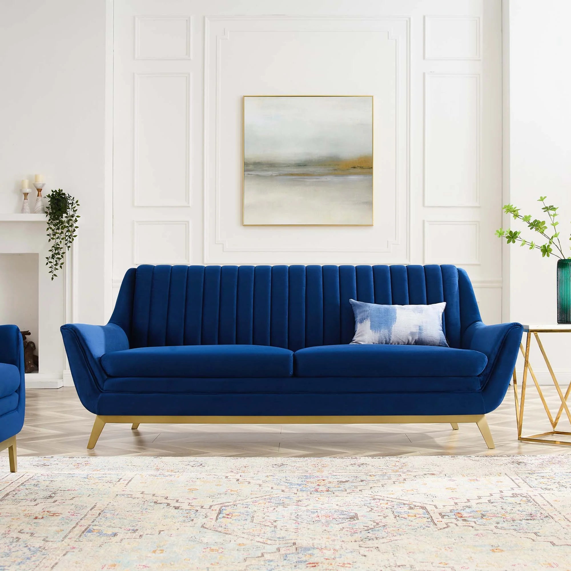 Winsome Channel Tufted Performance Velvet Sofa in Navy