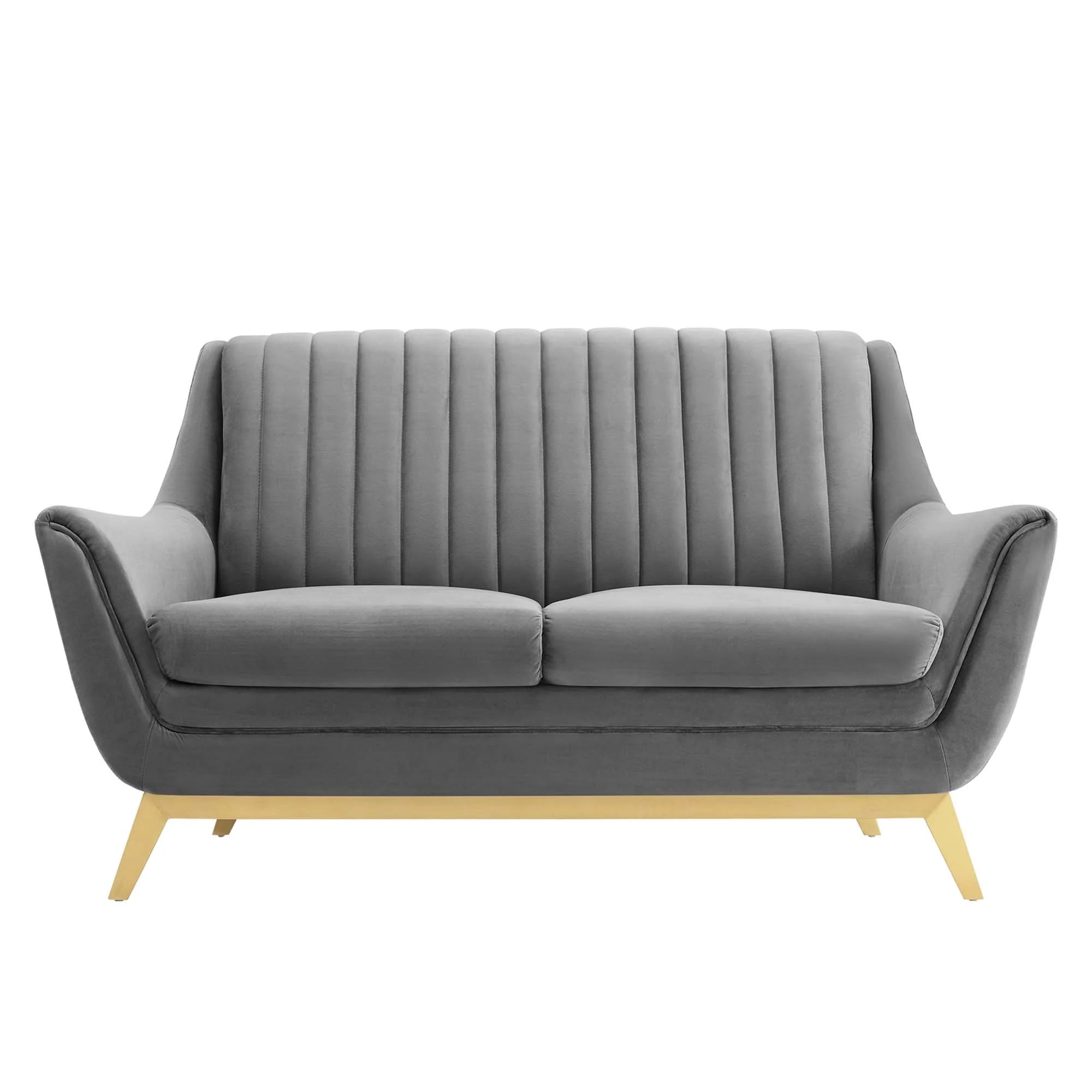 Winsome Channel Tufted Performance Velvet Loveseat in Gray