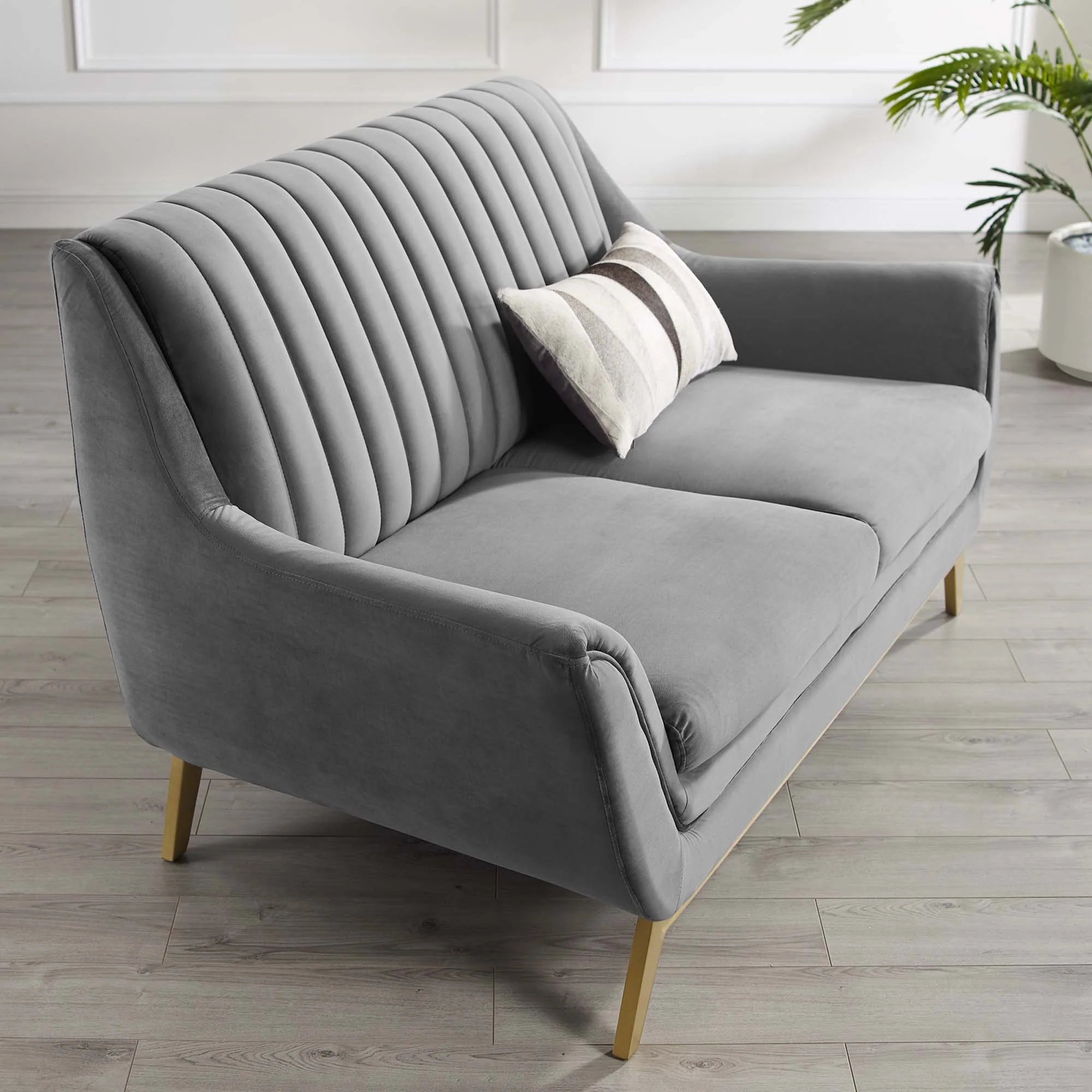 Winsome Channel Tufted Performance Velvet Loveseat in Gray