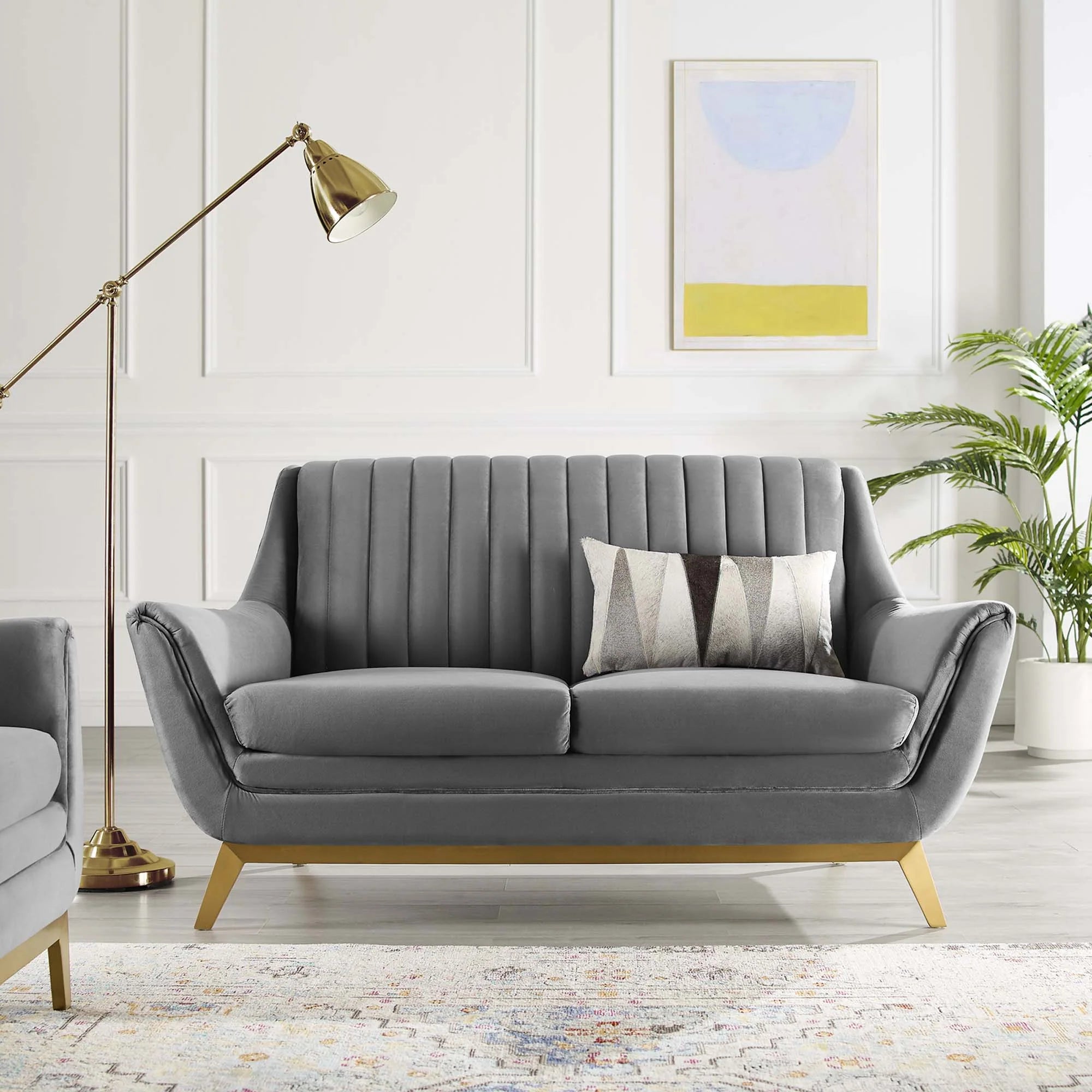 Winsome Channel Tufted Performance Velvet Loveseat in Gray