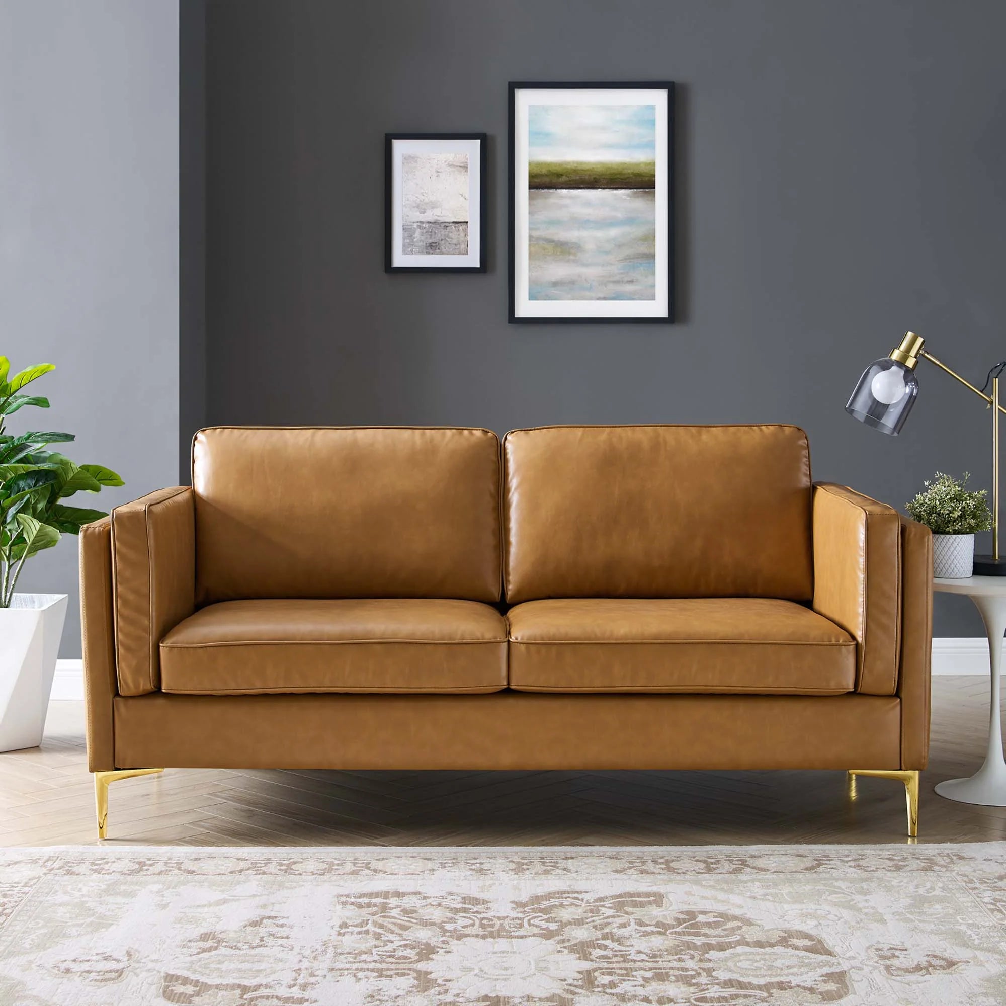 Kaiya Vegan Leather Sofa in Tan