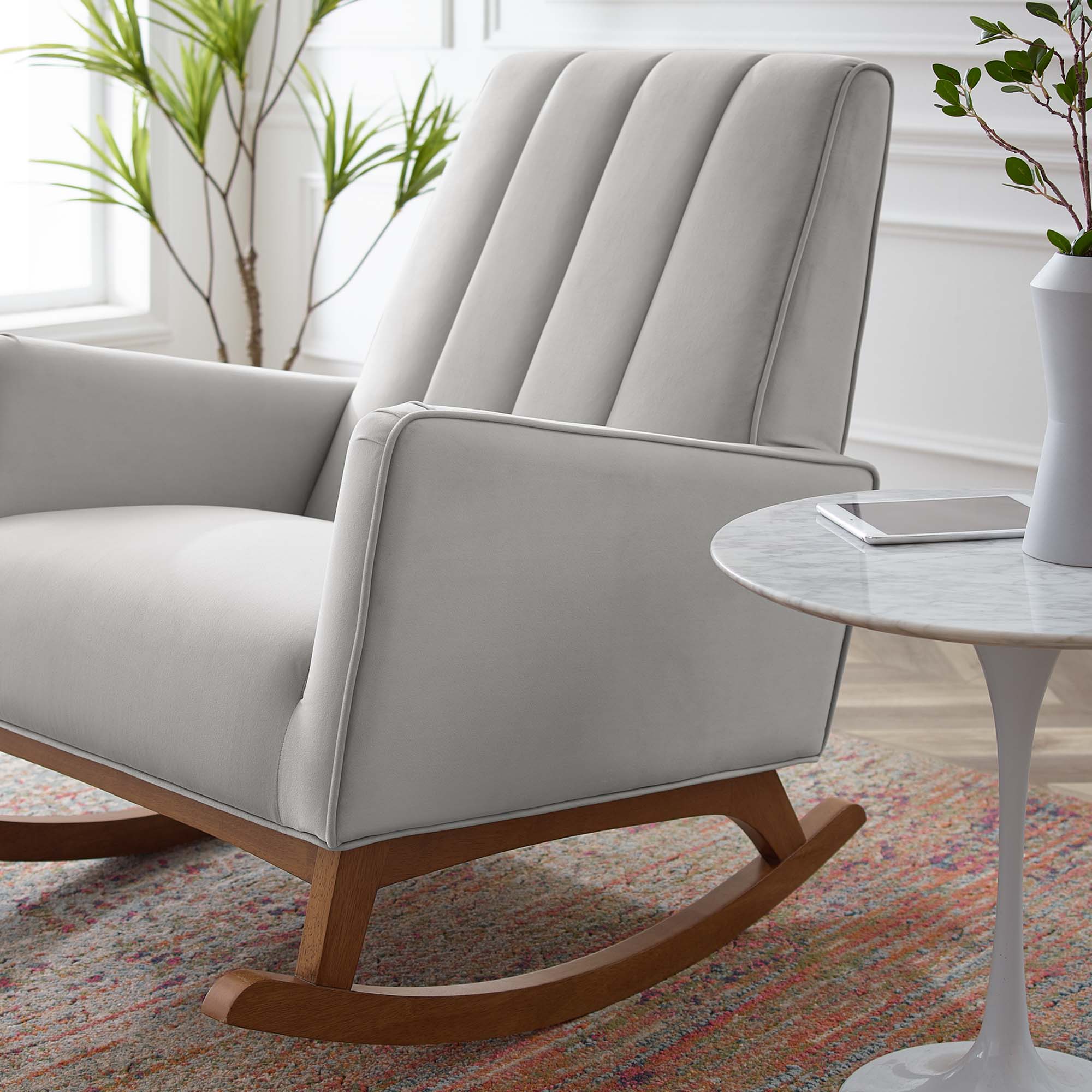 Sway Performance Velvet Rocking Chair in Light Gray