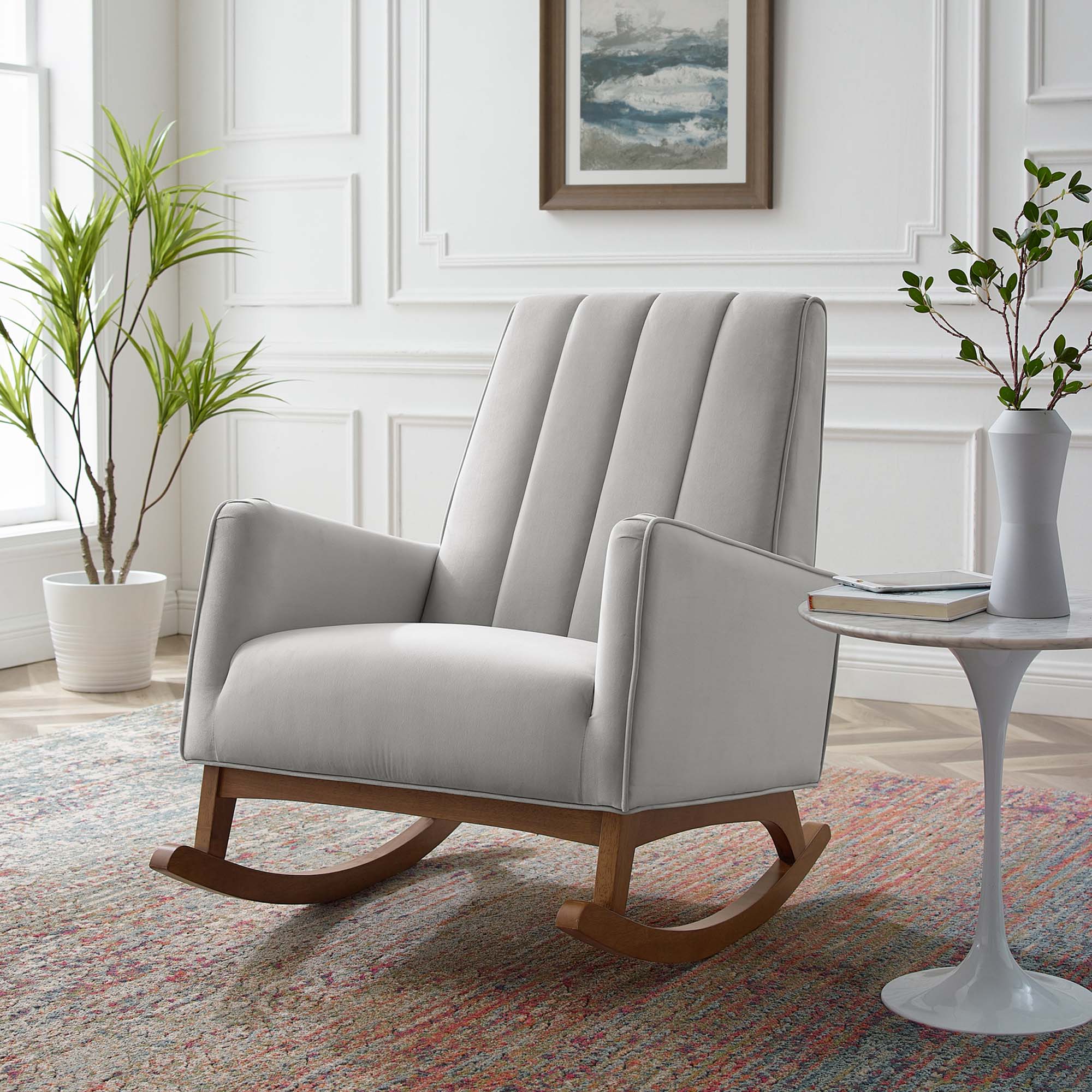 Sway Performance Velvet Rocking Chair in Light Gray
