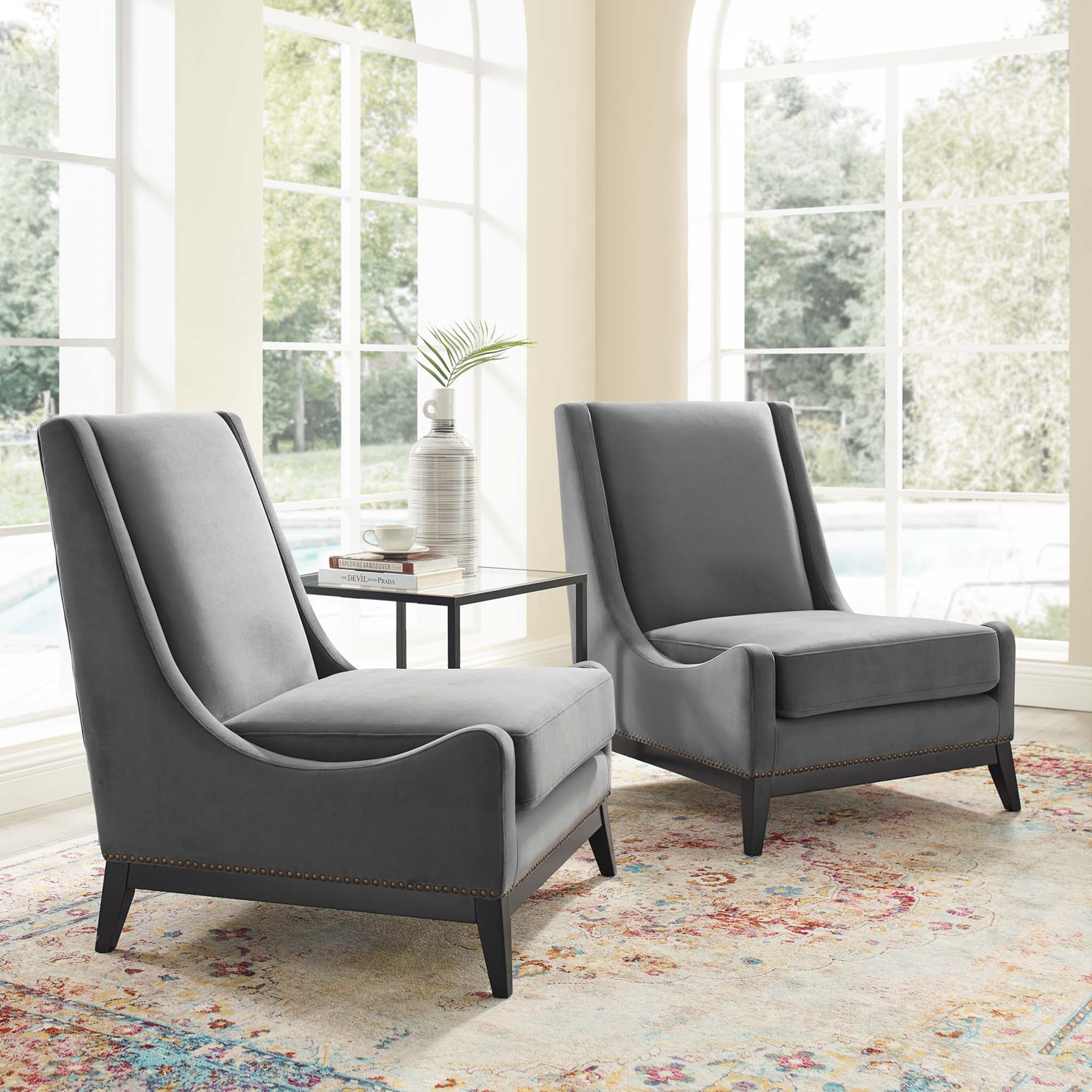 Fauteuil de salon en velours Ponder Performance