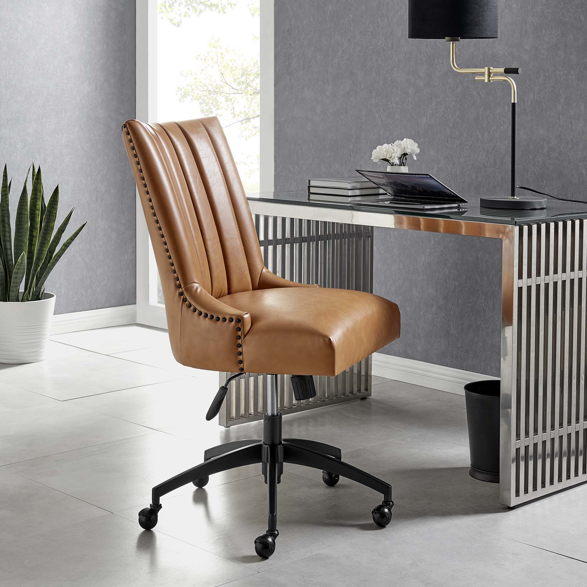 Empower Channel Tufted Vegan Leather Office Chair in Black Tan