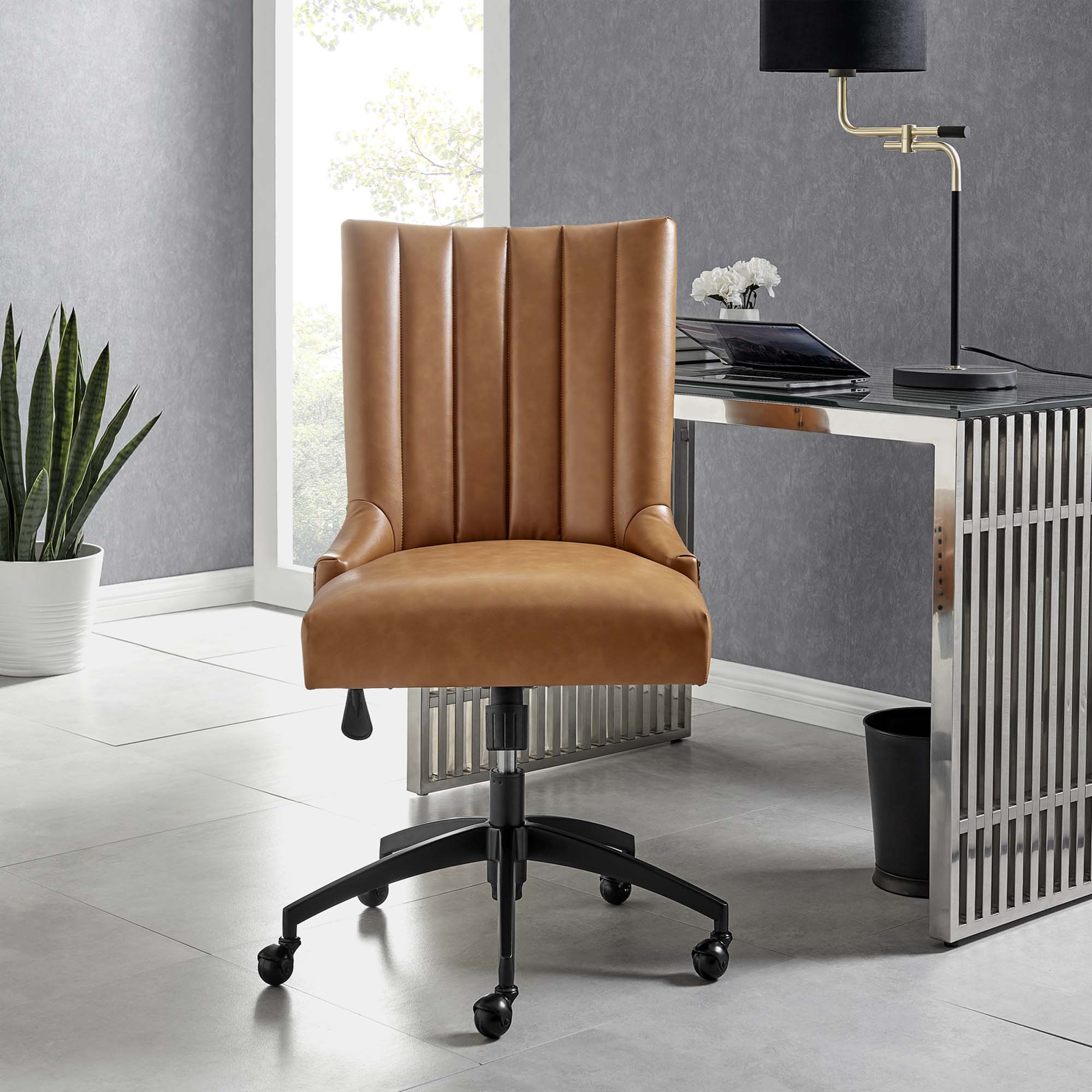 Empower Channel Tufted Vegan Leather Office Chair in Black Tan