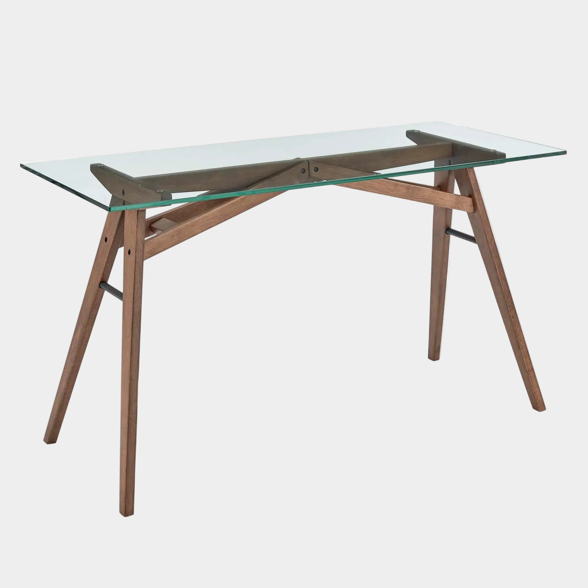Steadfast Glass Top Office Desk in Walnut