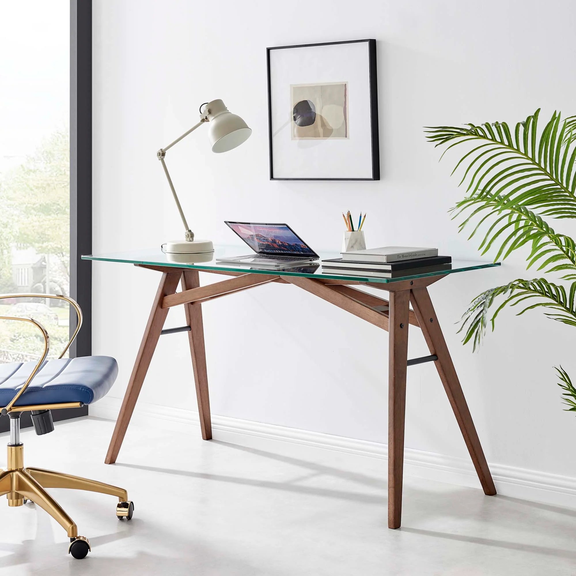 Steadfast Glass Top Office Desk in Walnut