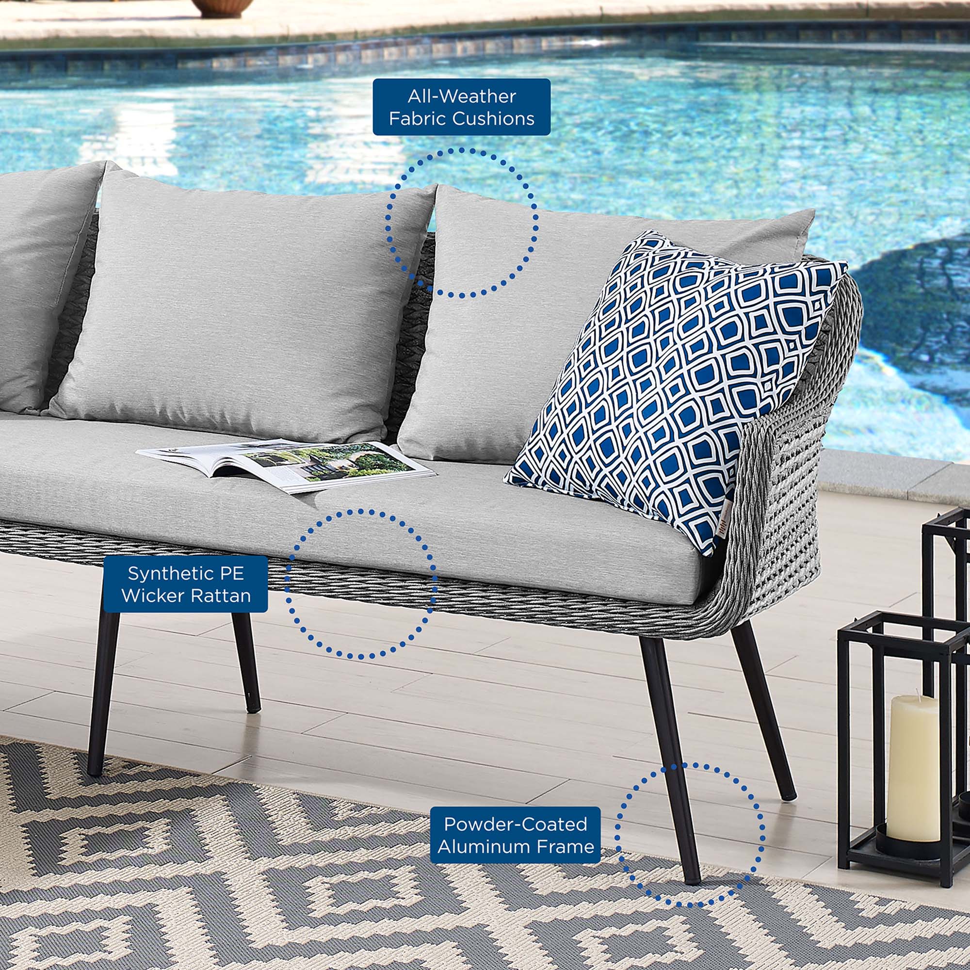 Endeavor Outdoor Patio Wicker Rattan Sectional Sofa in Gray Gray