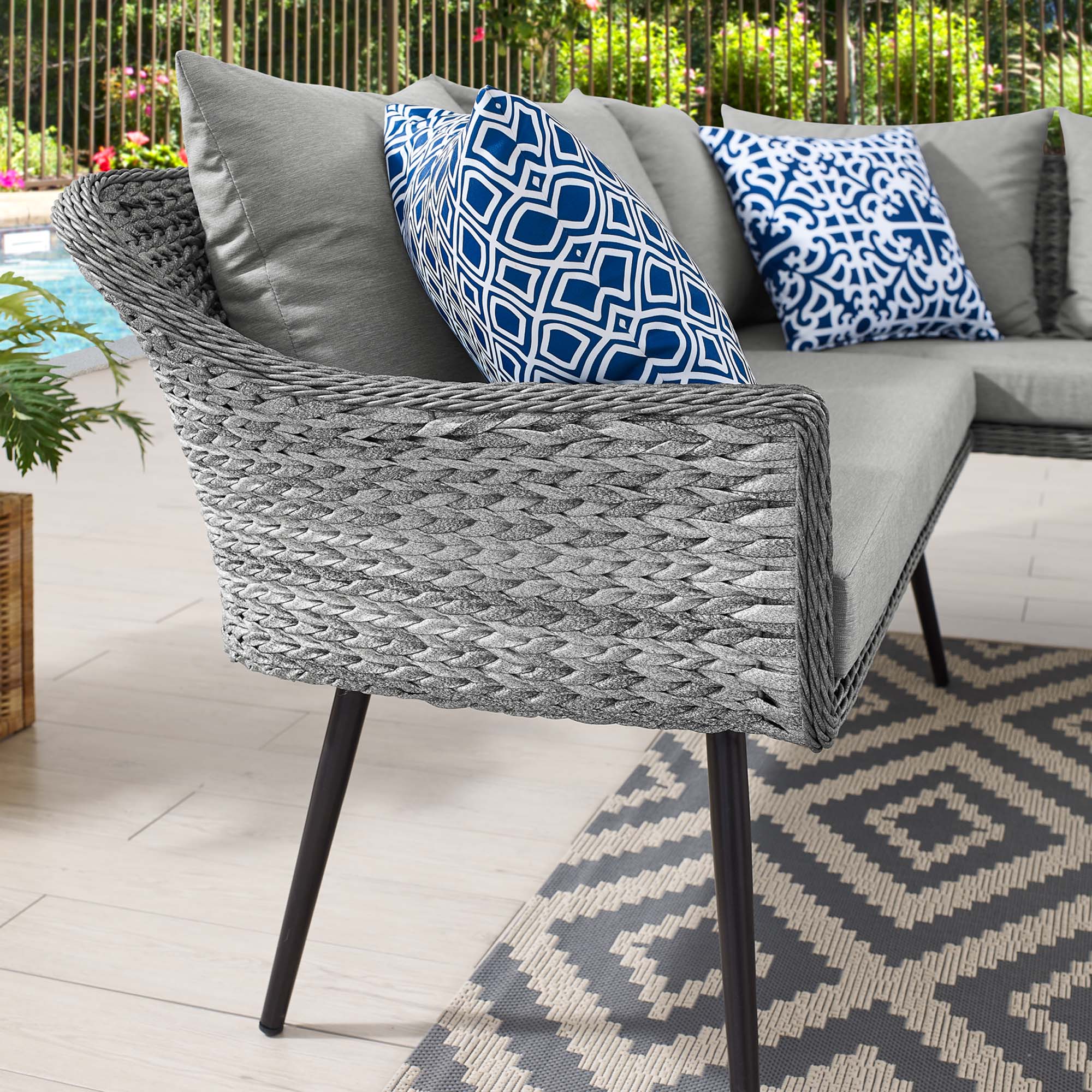 Endeavor Outdoor Patio Wicker Rattan Sectional Sofa in Gray Gray