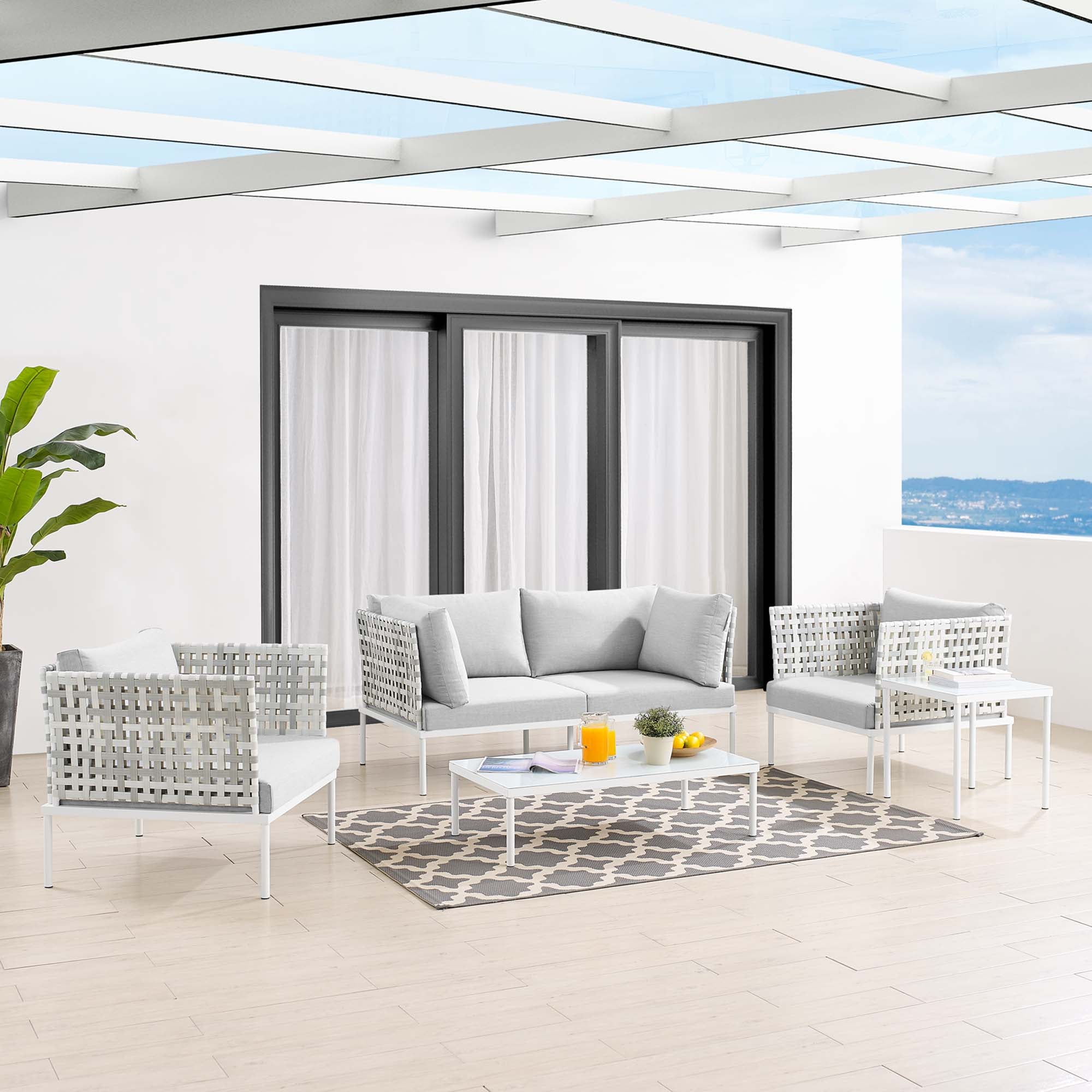 Harmony 5-Piece Sunbrella® Basket Weave Outdoor Patio Aluminum Seating Set
