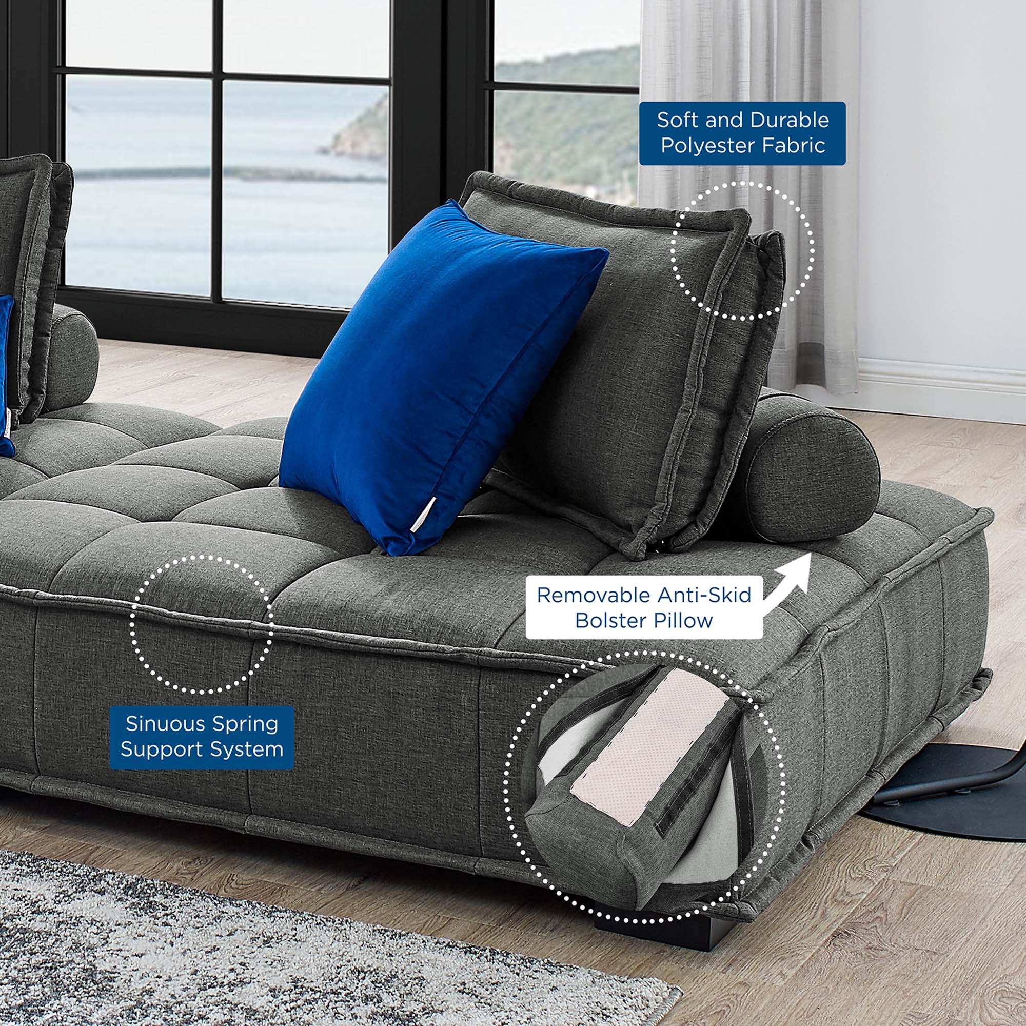 Chaise sans accoudoirs en tissu capitonné Saunter