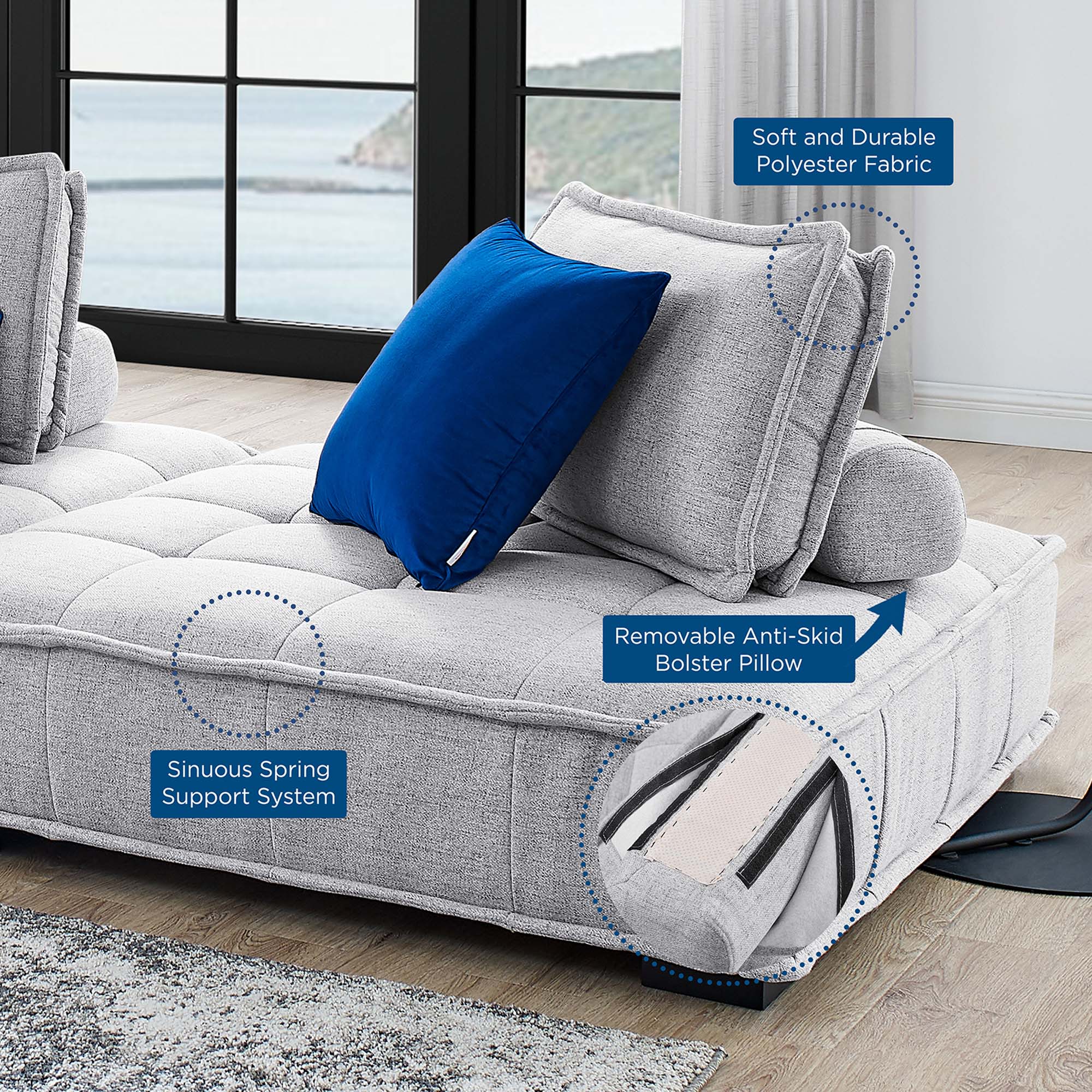 Chaise sans accoudoirs en tissu capitonné Saunter