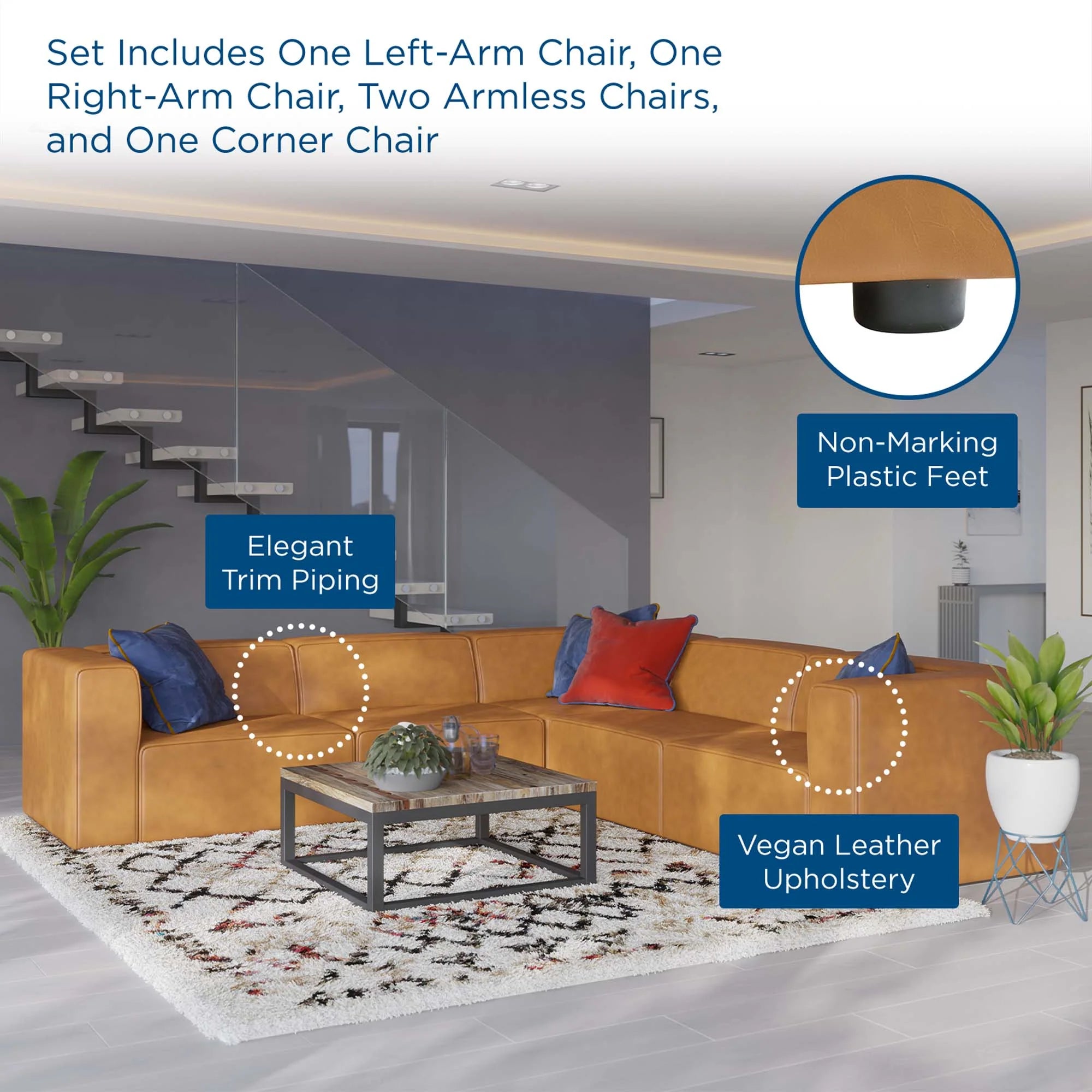 Mingle Vegan Leather 5-Piece Sectional Sofa