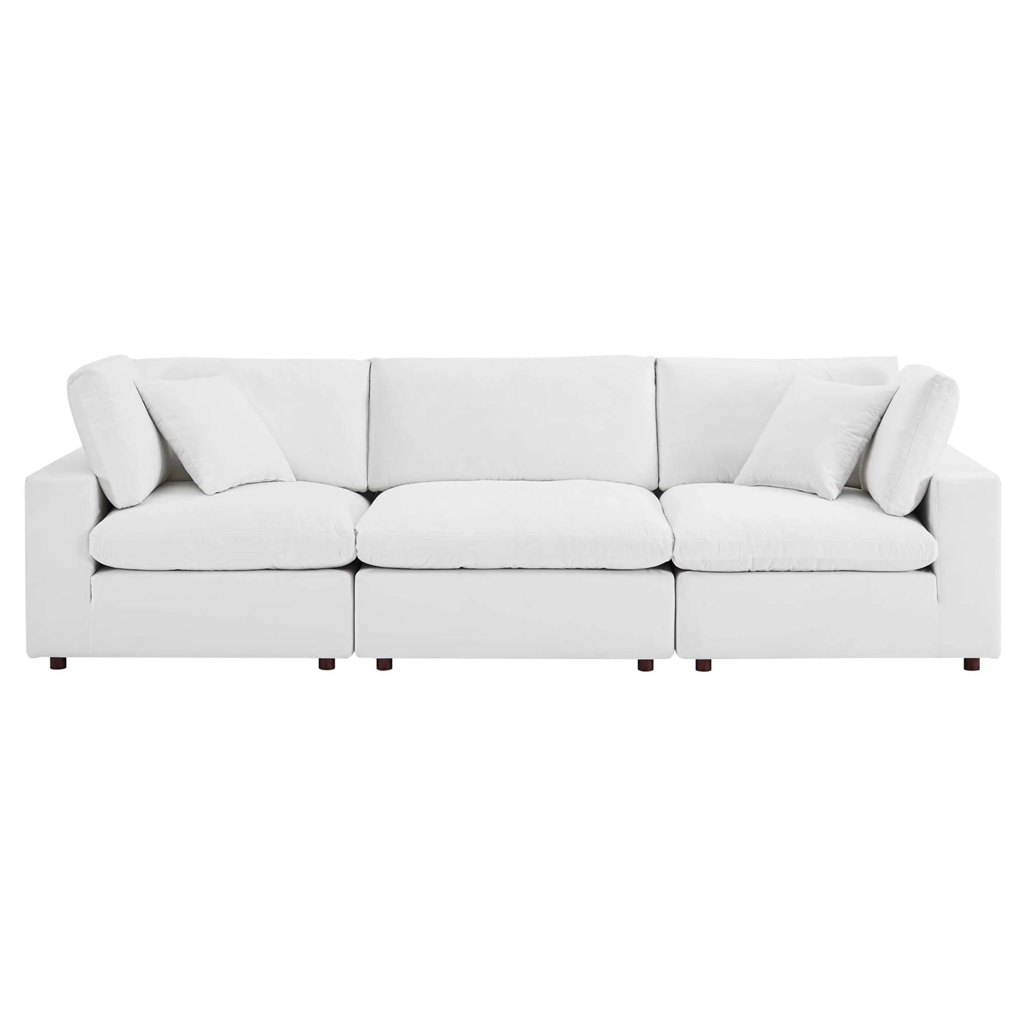Commix Down Filled Overstuffed Performance Velvet 3-Seater Sofa in White