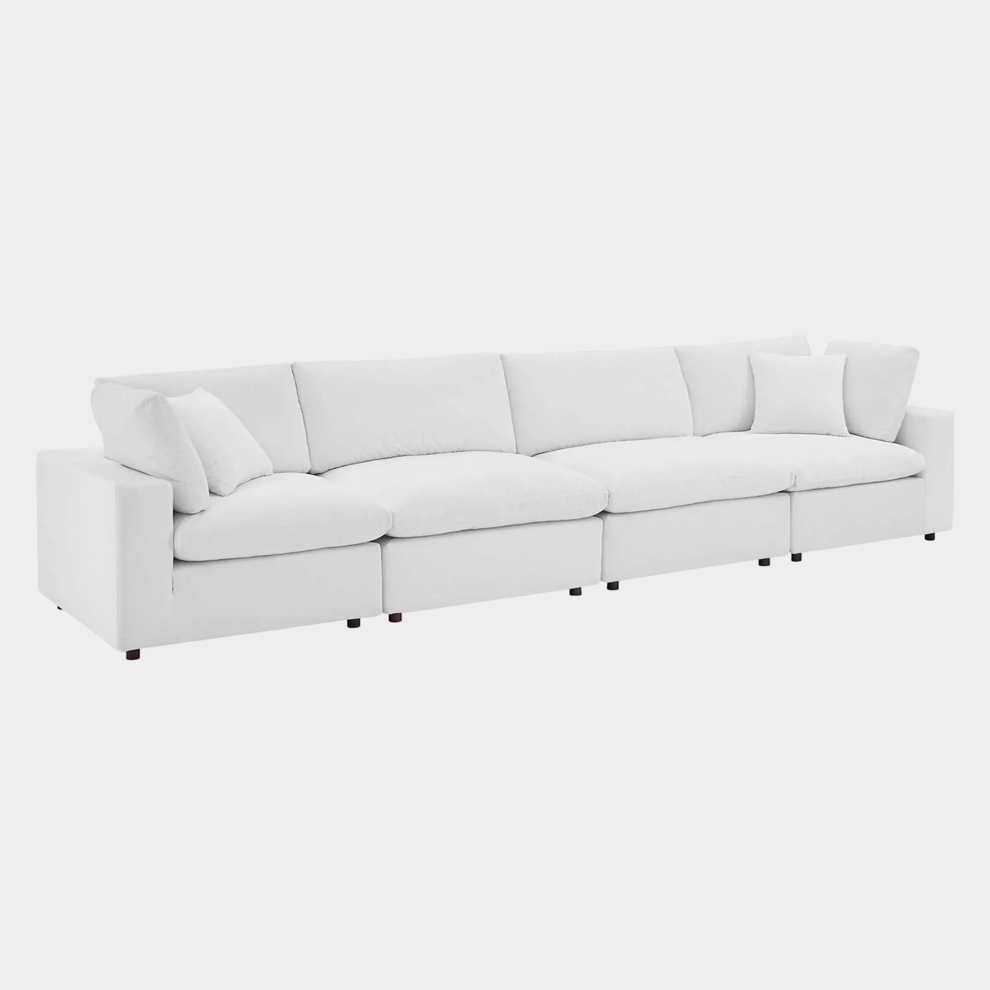 Commix Down Filled Overstuffed Performance Velvet 4-Seater Sofa in White