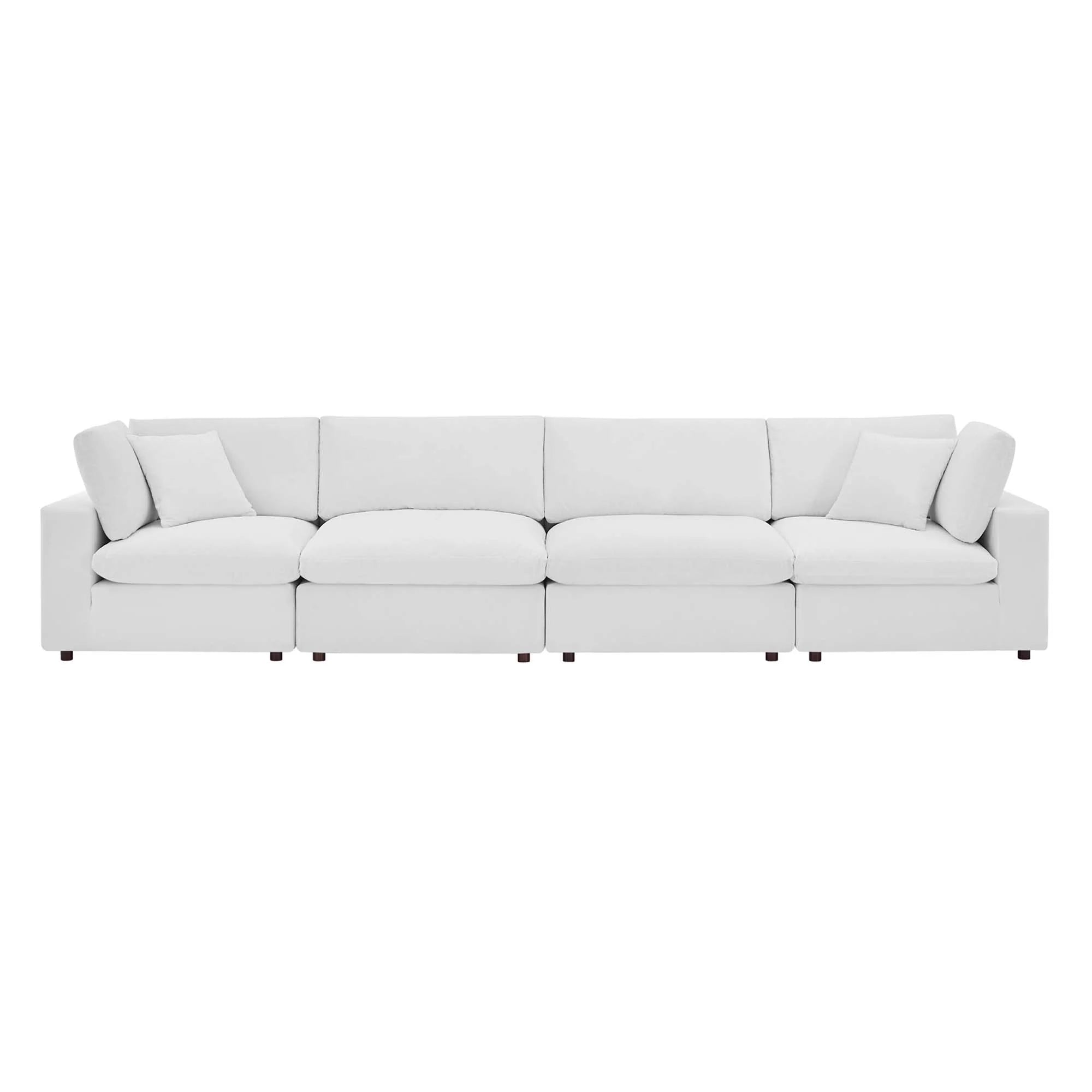 Commix Down Filled Overstuffed Performance Velvet 4-Seater Sofa in White