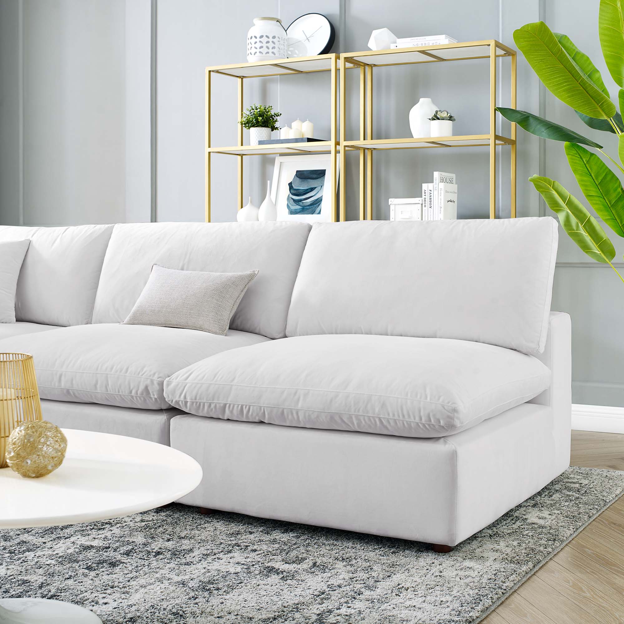 Commix 5-Piece Down Filled Overstuffed Performance Velvet Sectional Sofa in White
