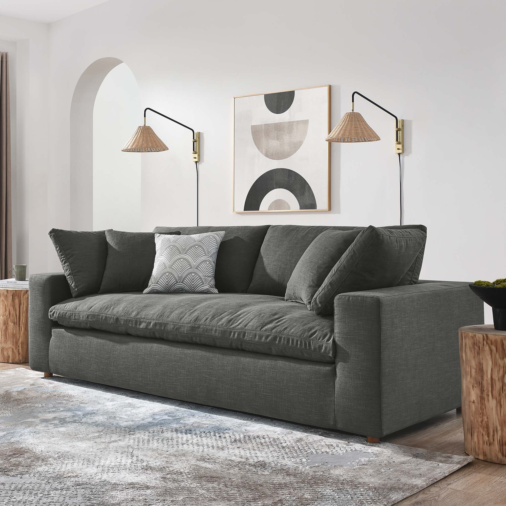 Commix Down Filled Overstuffed Sofa in Gray