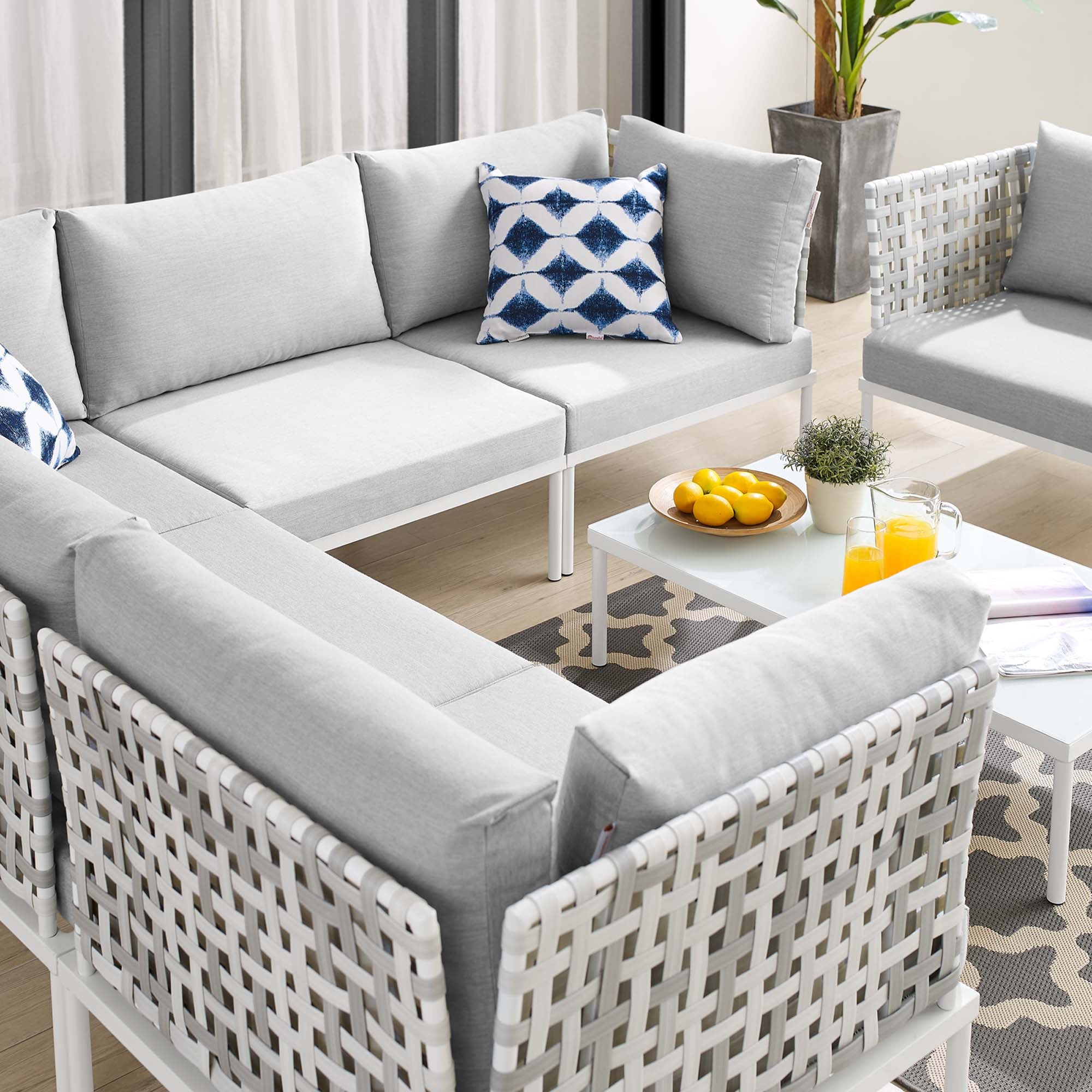 Harmony 7-Piece Sunbrella® Basket Weave Outdoor Patio Aluminum Sectional Sofa Set