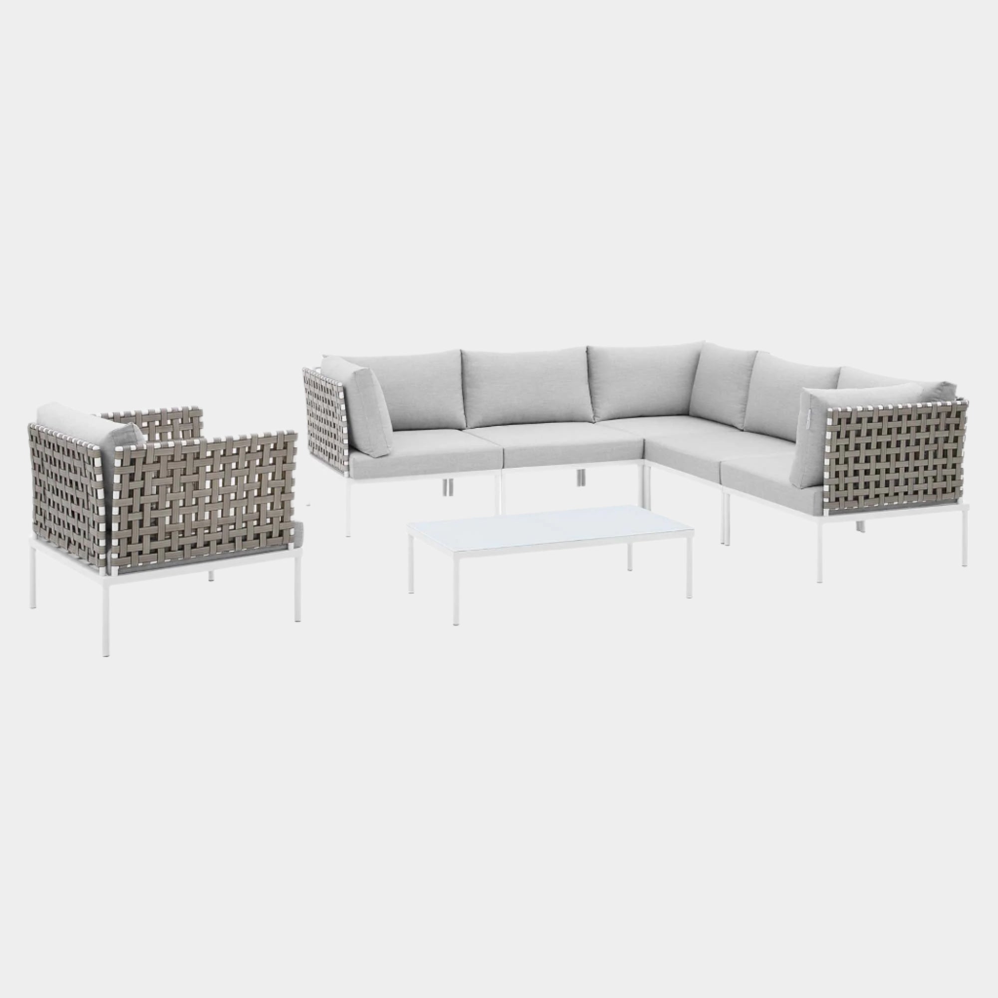 Harmony 7-Piece Sunbrella® Basket Weave Outdoor Patio Aluminum Sectional Sofa Set