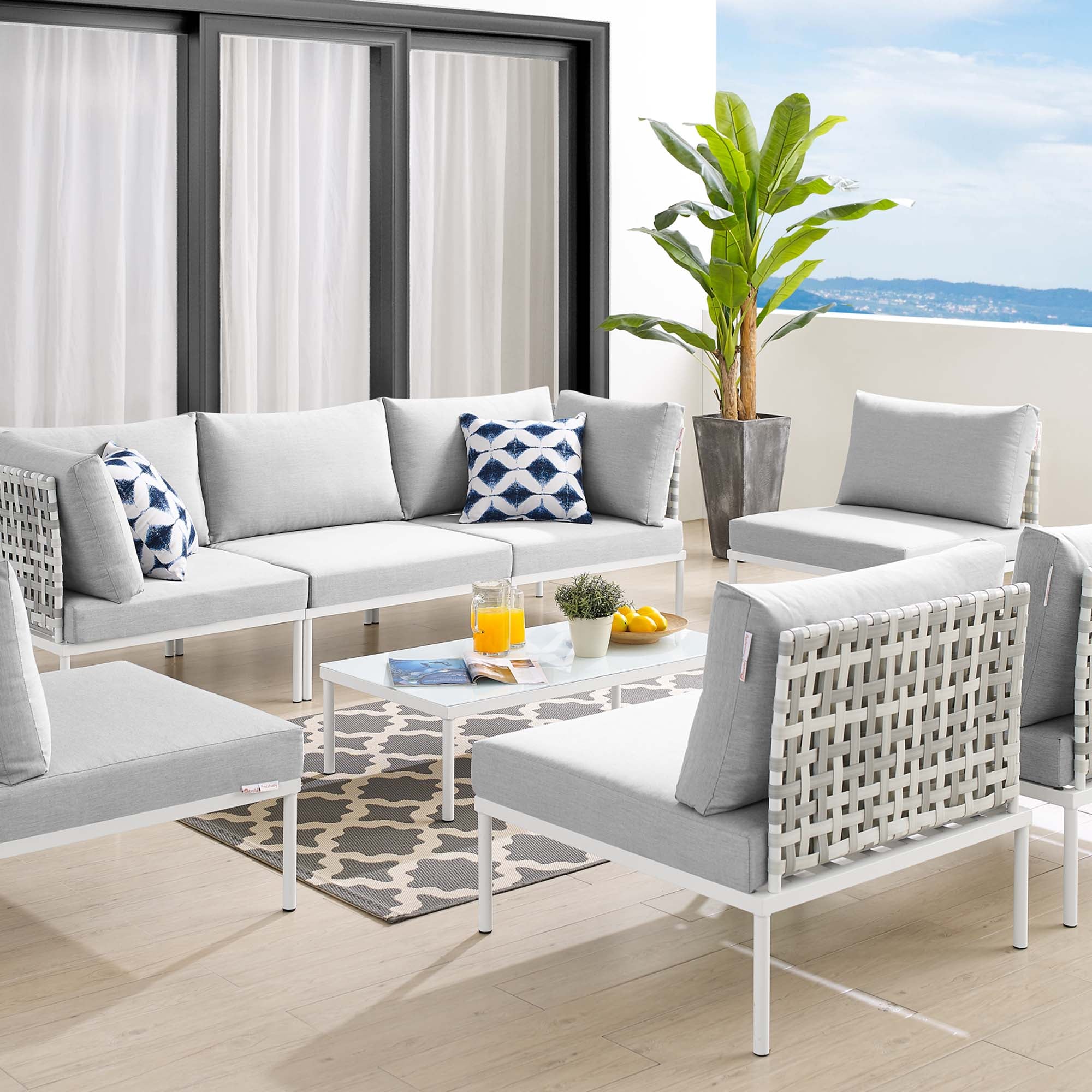Harmony 8-Piece Sunbrella® Basket Weave Outdoor Patio Aluminum Sectional Sofa Set