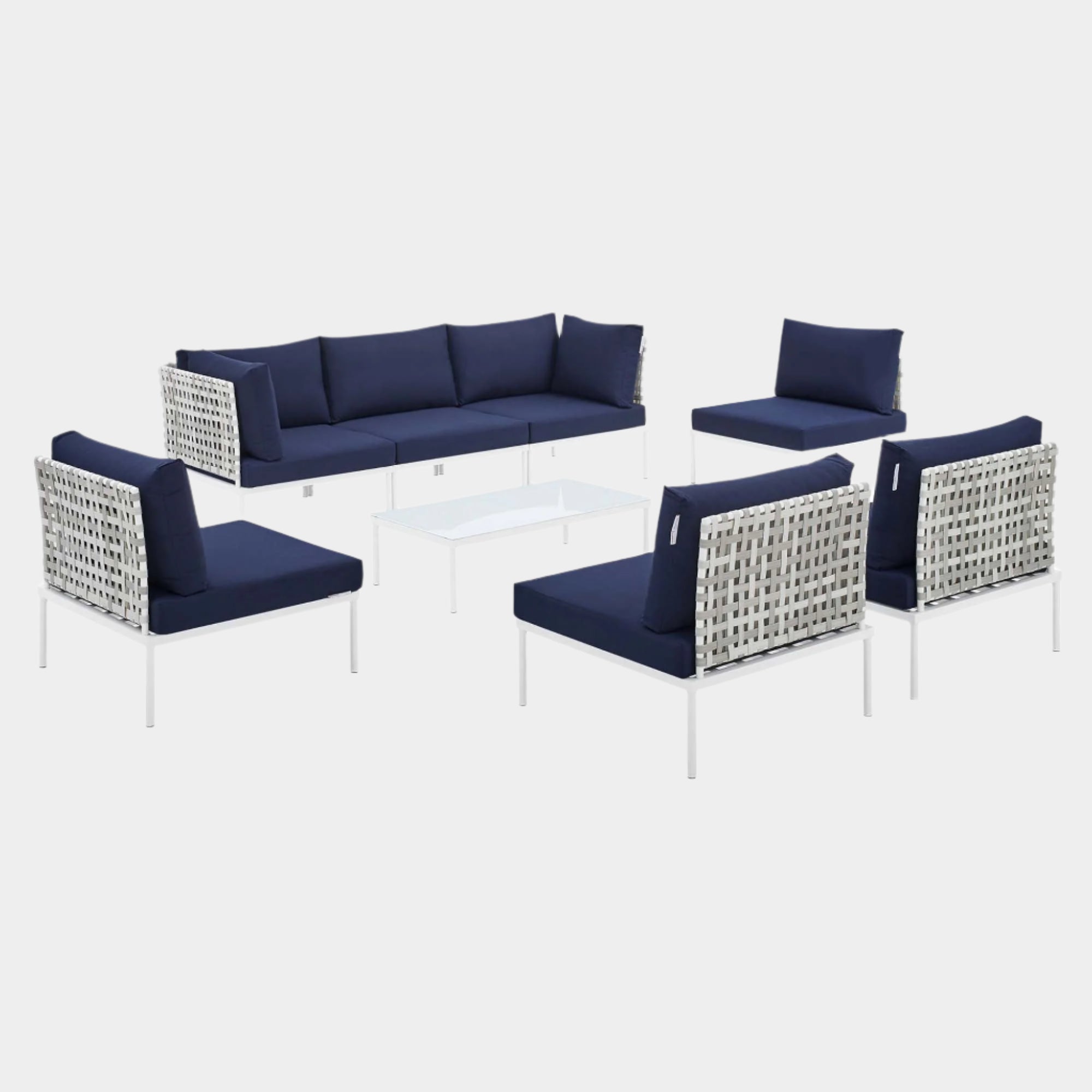 Harmony 8-Piece Sunbrella® Basket Weave Outdoor Patio Aluminum Sectional Sofa Set