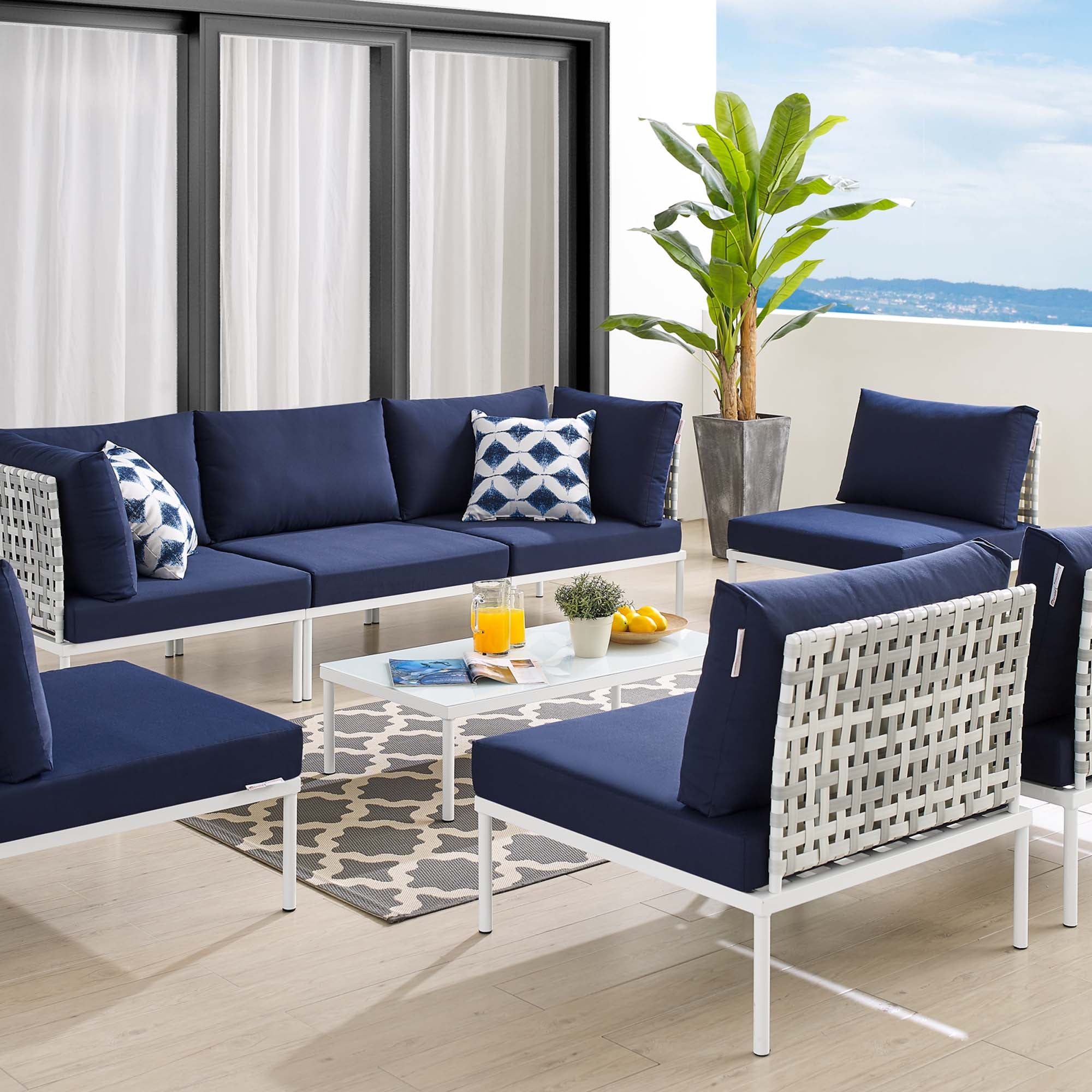 Harmony 8-Piece Sunbrella® Basket Weave Outdoor Patio Aluminum Sectional Sofa Set