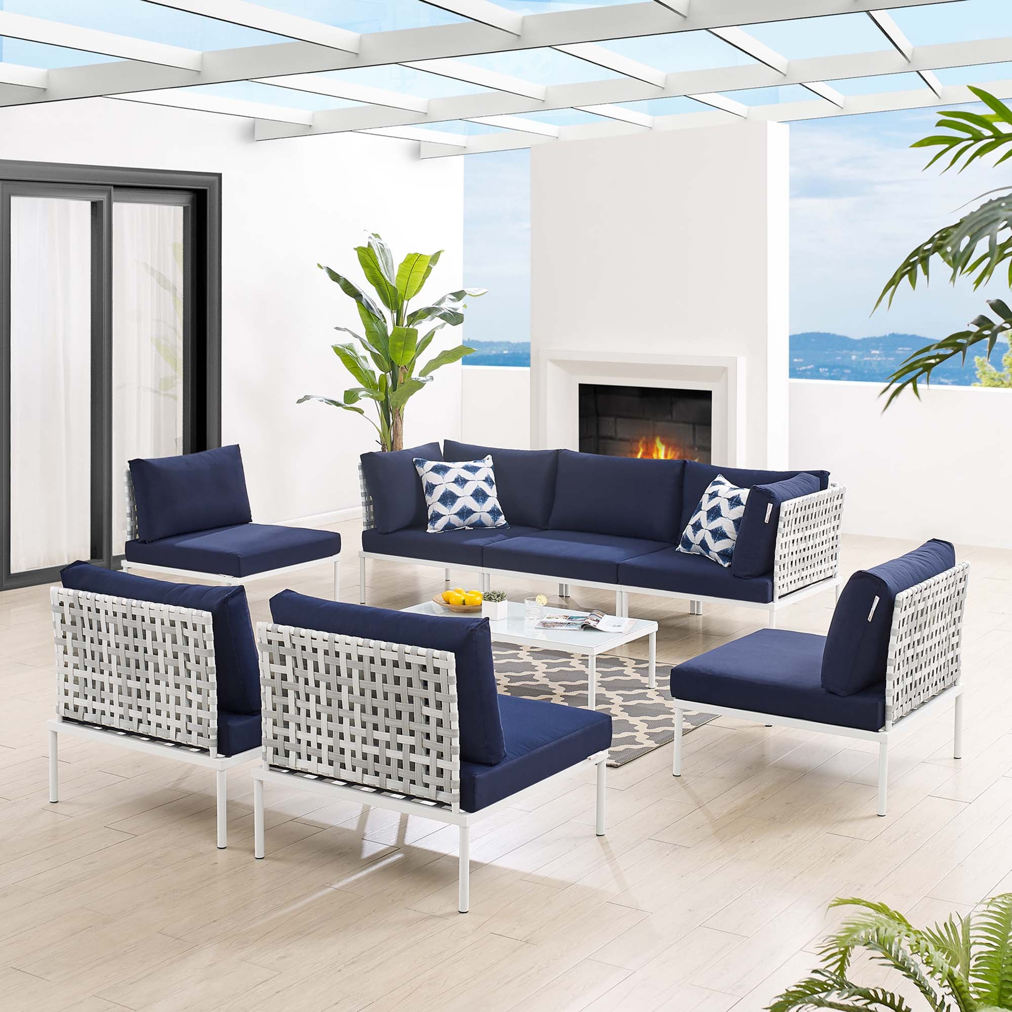 Harmony 8-Piece Sunbrella® Basket Weave Outdoor Patio Aluminum Sectional Sofa Set